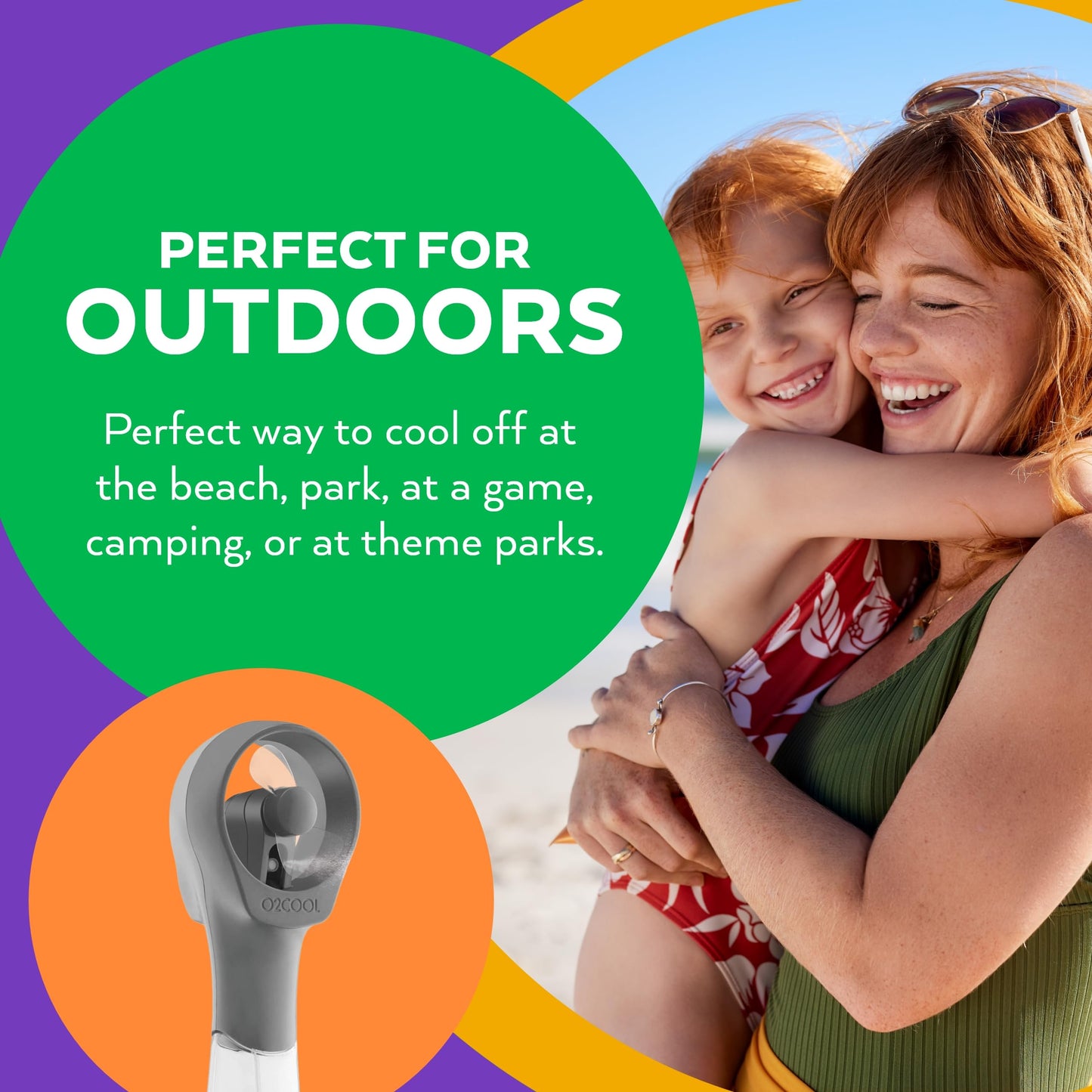 O2COOL Elite Handheld Misting Fan Battery Powered Grey