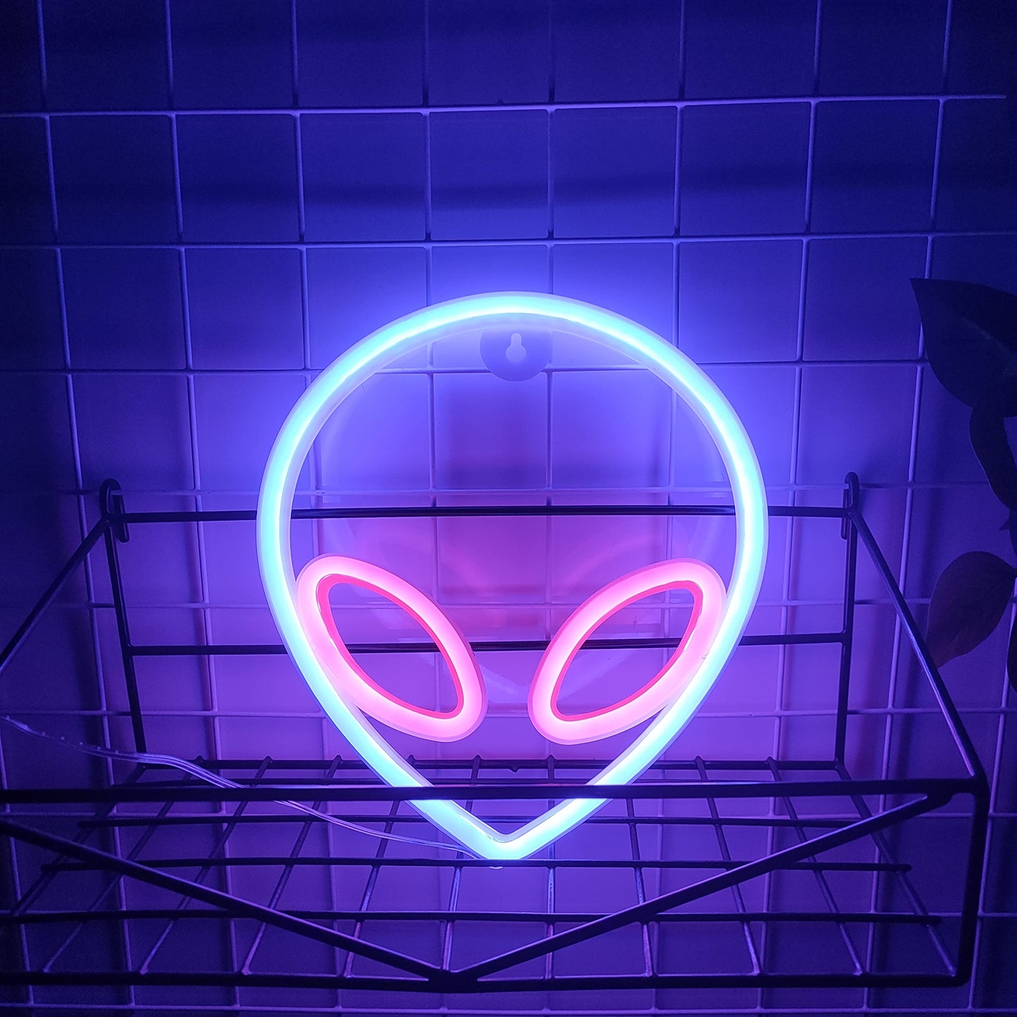 JYWJ Alien Neon Light,USB or 3-AA Battery Powered Neon Signs,LED Desktop Wall Decoration,Various Parties,Decoration Of Business Premises(Blue+Pink)