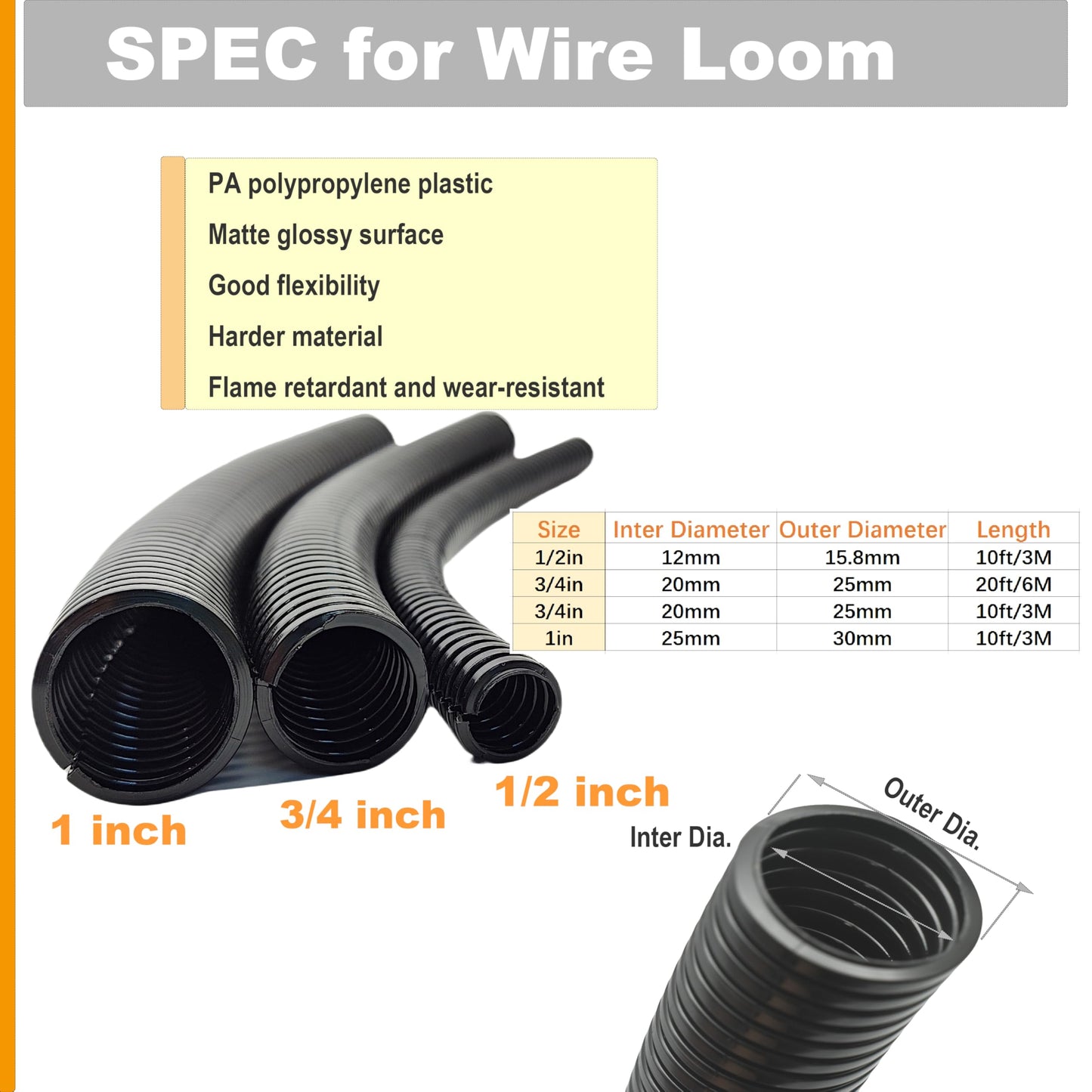 MyyYiTar 1in-10ft Wire Loom Conduit Protector Cable Sleeves Cover Hard Tubes for Outdoor Electrical Wire Management Organizer Kit- Black