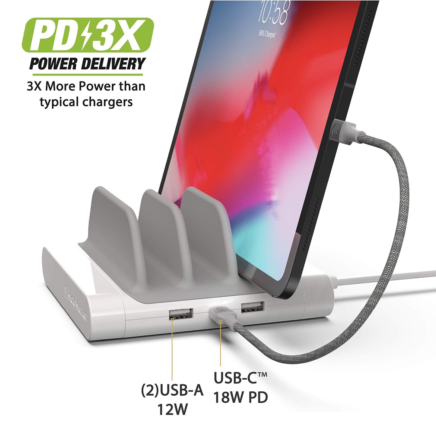 Scosche BLMD BaseLynx Vert Modular Charging Station for PD 3.0, USB-C and USB-A Devices, White