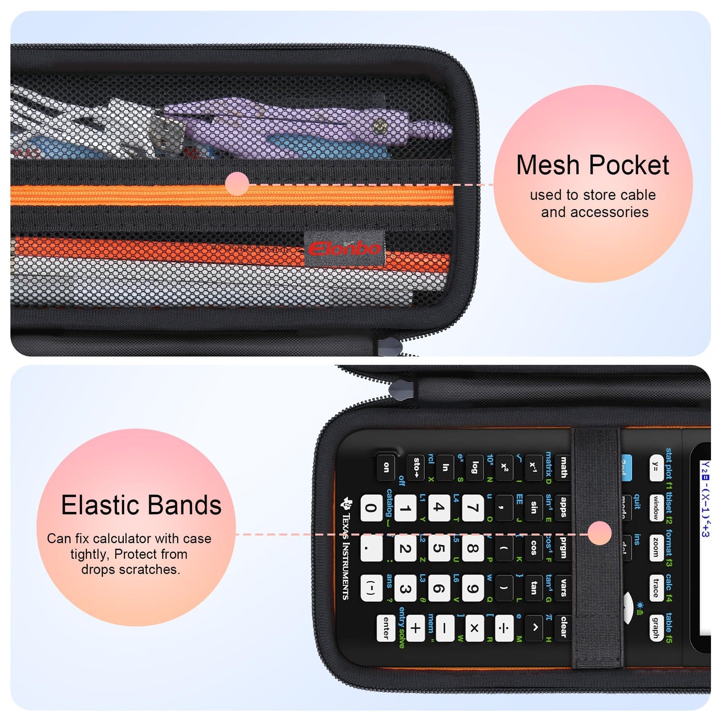 Elonbo Carrying Case for Texas Instruments TI-84 Plus CE/TI-84 Plus/TI-83 Plus/TI-83 Plus CE Color Graphing Calculator, Extra Mesh Pocket Fits