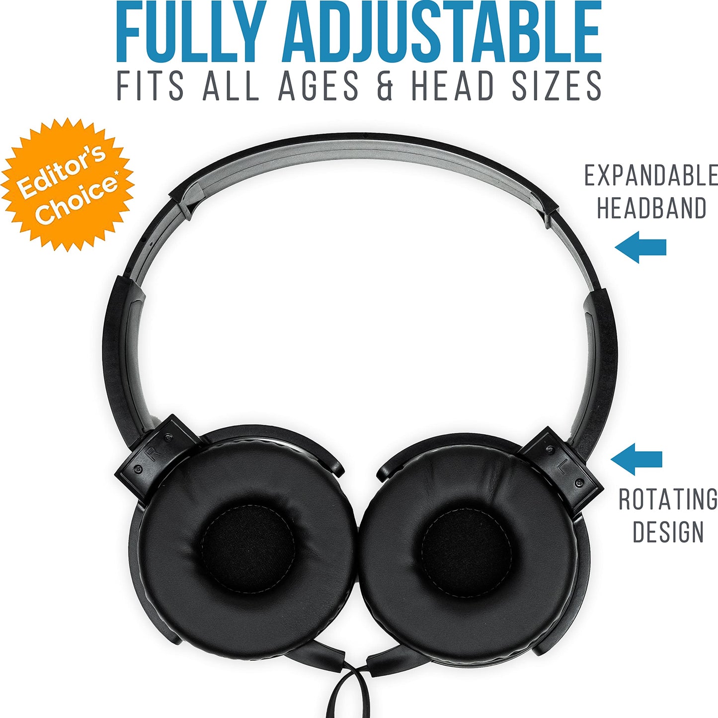 Barks Classroom Headphones Bulk 10 Pack (Select Black, On-Ear, Wired 3.5mm)
