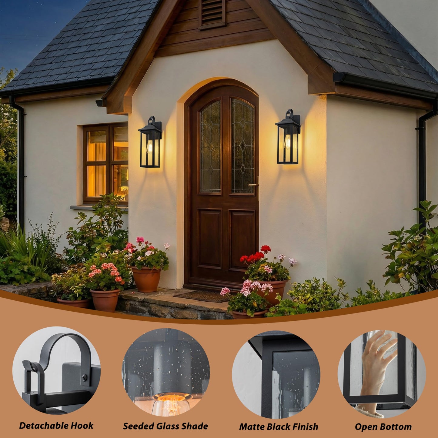 RVsmattly 17inch Outdoor Wall Light Fixture, Matte Black Porch Lights Outdoor,Waterproof Exterior Wall Lantren with Clear Seeded Glass Shade,Outside
