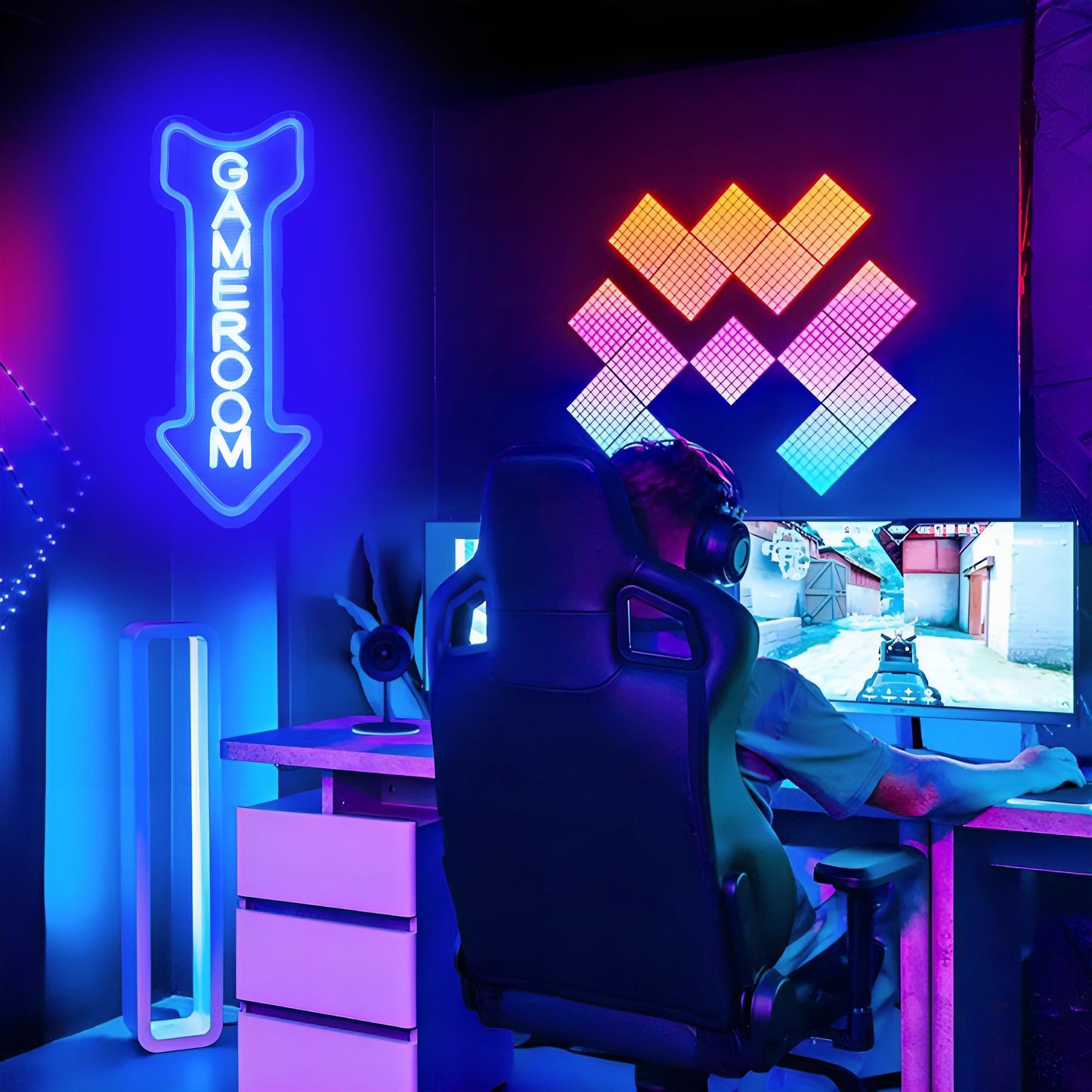 Game Room Neon Sign,Gaming Neon Light with Arrow for Teen Boy Bedroom Home Bar Gaming Club,Man cave,Gaming Room Wall Decor Gifts