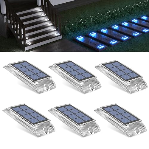Alinana Solar Step Lights Outdoor Waterproof 6 Pack, 2 Colors in 1 LED Stair Lights, Screw Mount Deck Step Lights for Stairs, Patio, Garden, Walkway