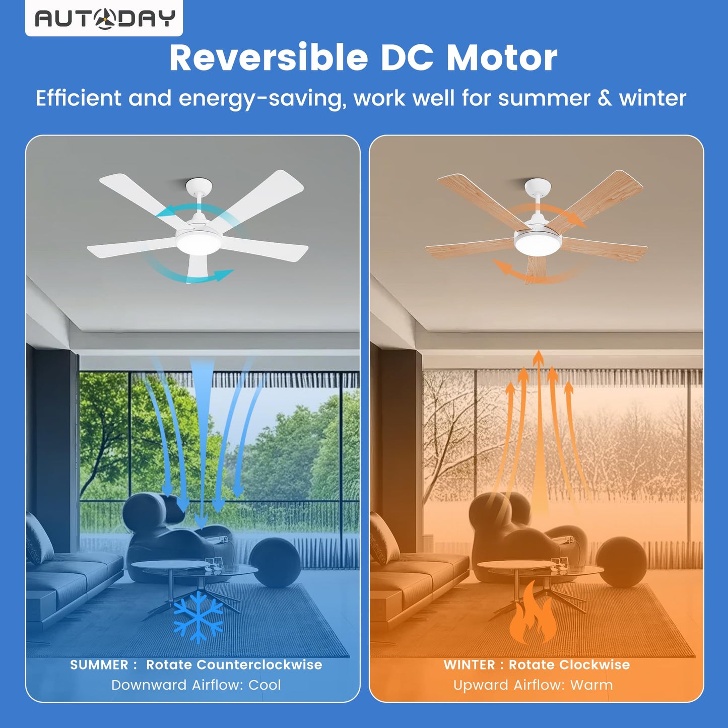 Autoday 52" Ceiling Fans with Lights and Remote/App Control