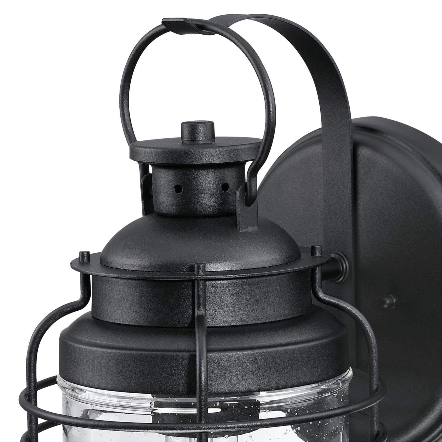 Westinghouse 6112500 Kellen Nautical-Style One-Light Outdoor Wall Light, Textured Black Finish, Clear Seeded Glass