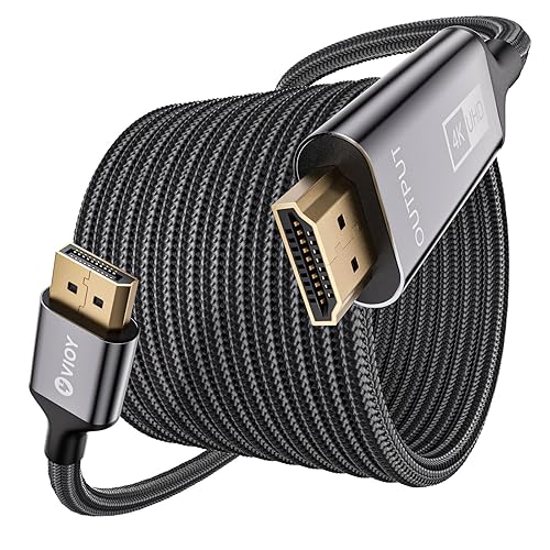 VIOY Displayport to HDMI Cable 6.6 FT, 4K@30HZ Uni-Directional DP (Source) to HDMI (Display) Cord, 1080P@120HZ Displayport Male Braided Cord