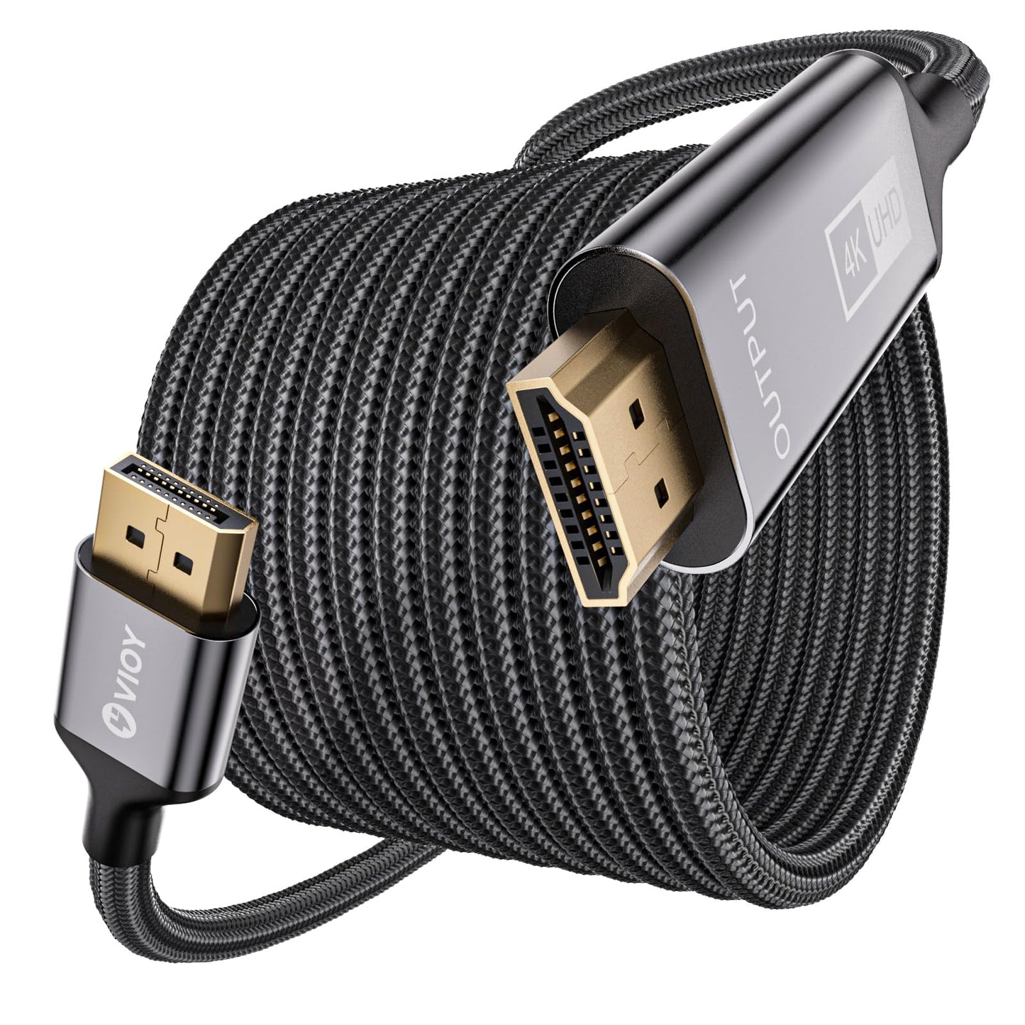 VIOY Displayport to HDMI Cable 6.6 FT, 4K@30HZ Uni-Directional DP (Source) to HDMI (Display) Cord, 1080P@120HZ Displayport Male Braided Cord