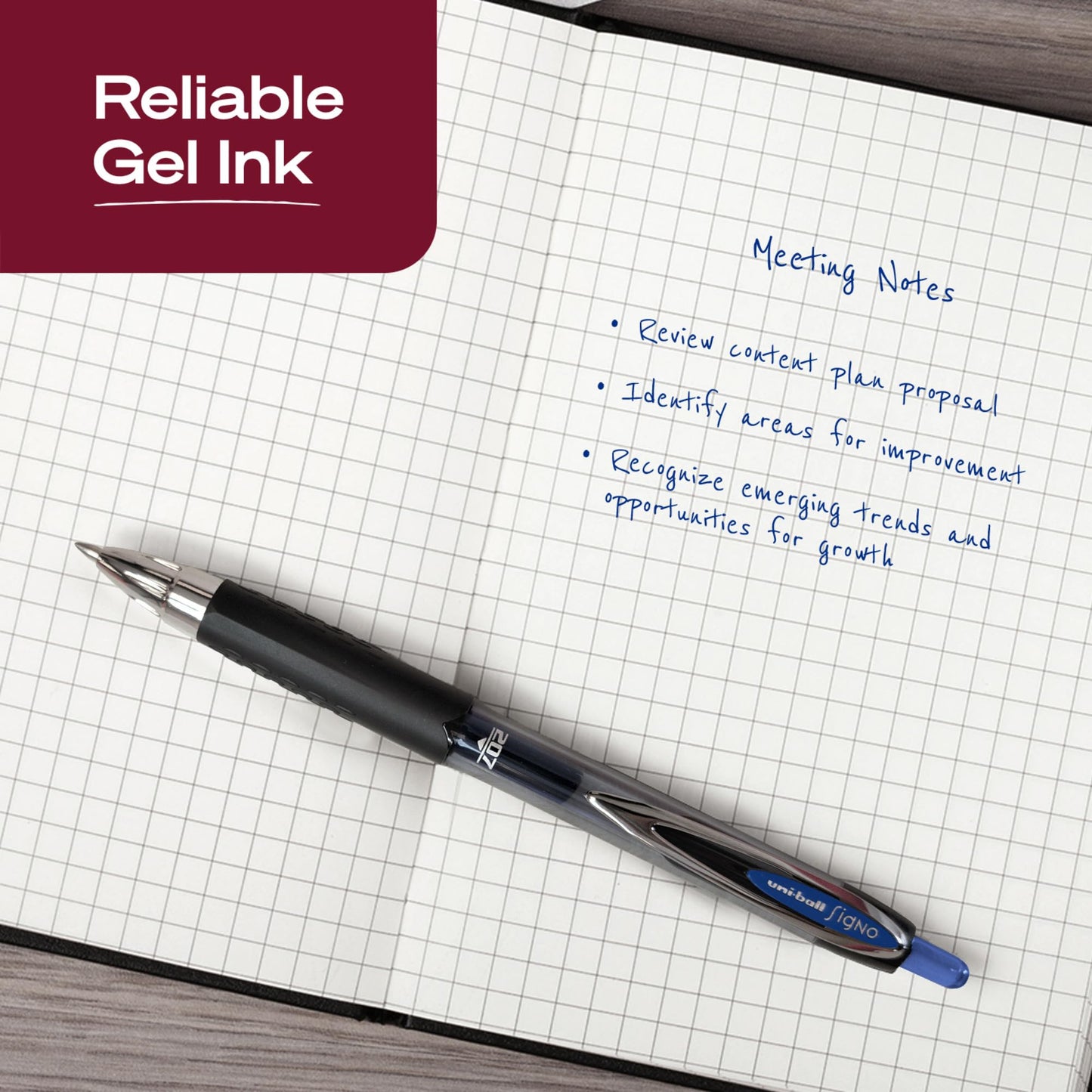 uniball™ 207 Gel Pens, Blue Ink, 0.7mm Medium Point, Retractable, 12 Count