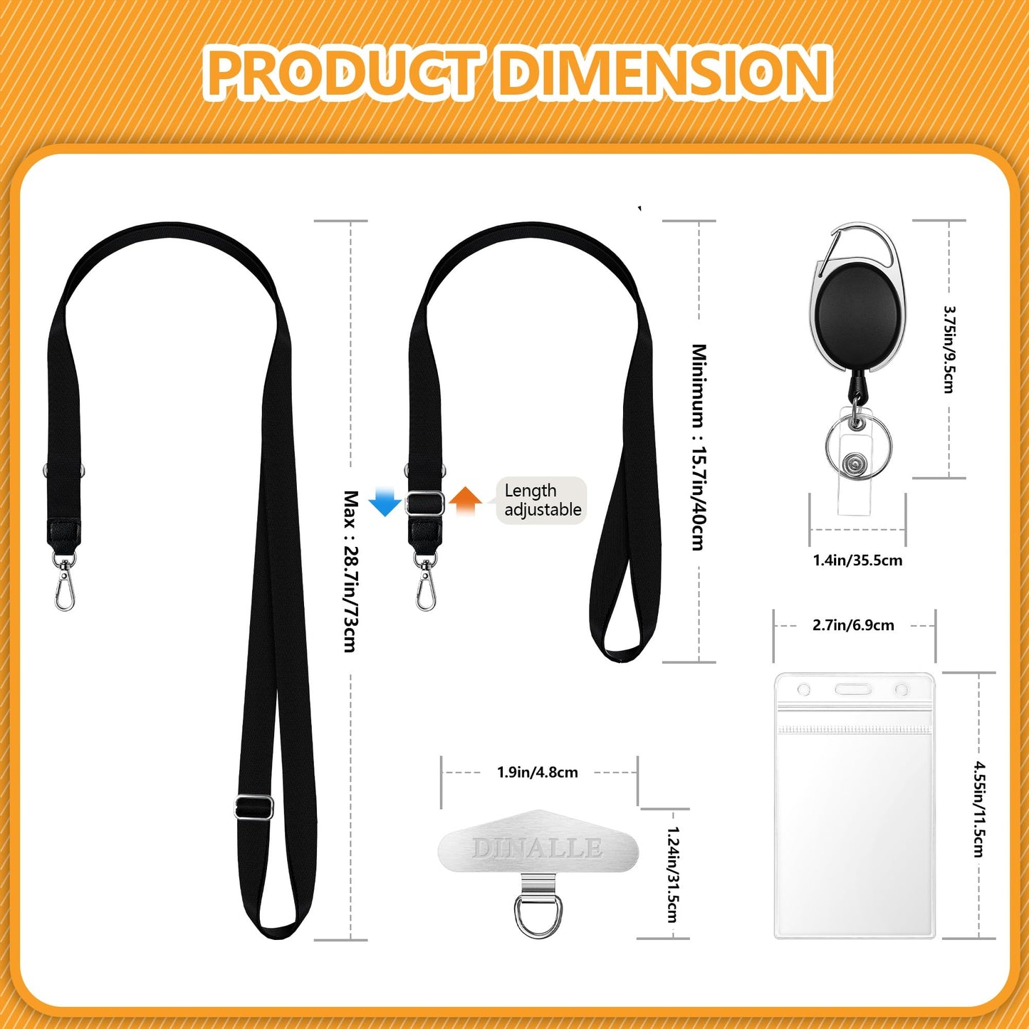 DINALLE Adjustable Crossbody Phone Lanyard 2 Pack & Retractable ID Badge Card Holder,Universal Cell Phone Multifuctional Patch Lanyards Compatible