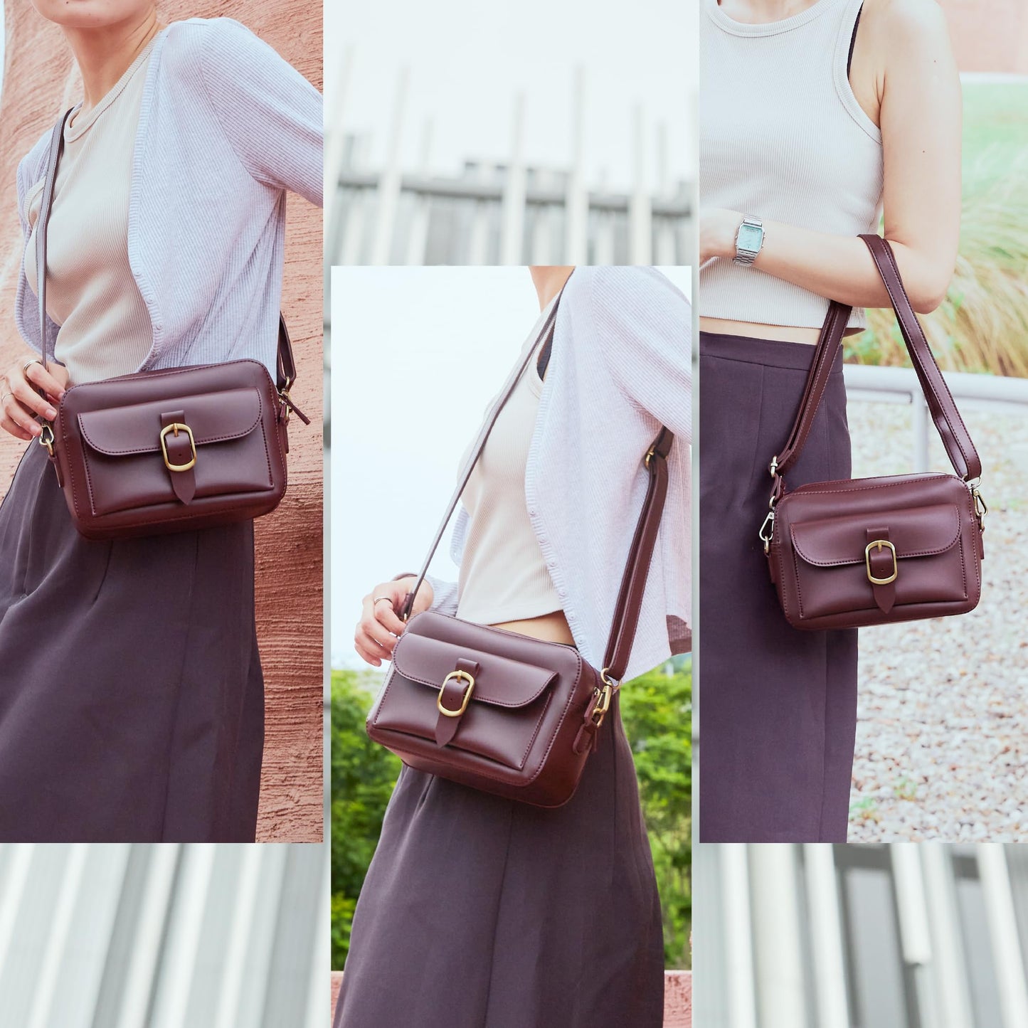 Vintage Vegan Leather Camera Bag for Women (RED)