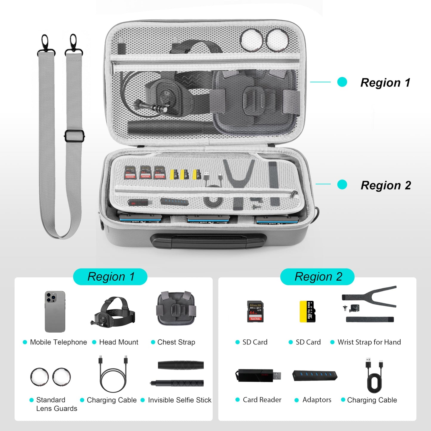 Carrying Case for Insta360 X5, Large Capacity Storage Travel Bag Protective Case Organizer for Insta 360 X5 X4 Accessories, for Charging Hub, Bullet