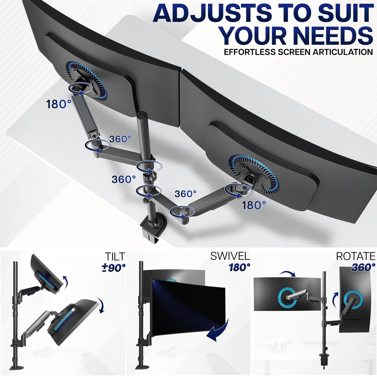VIVO Dual Monitor Arm Extra Tall Mount for Screens up to 32 inches, Mechanical Height Adjustment, Full Articulating Heavy Duty VESA Stand with Desk