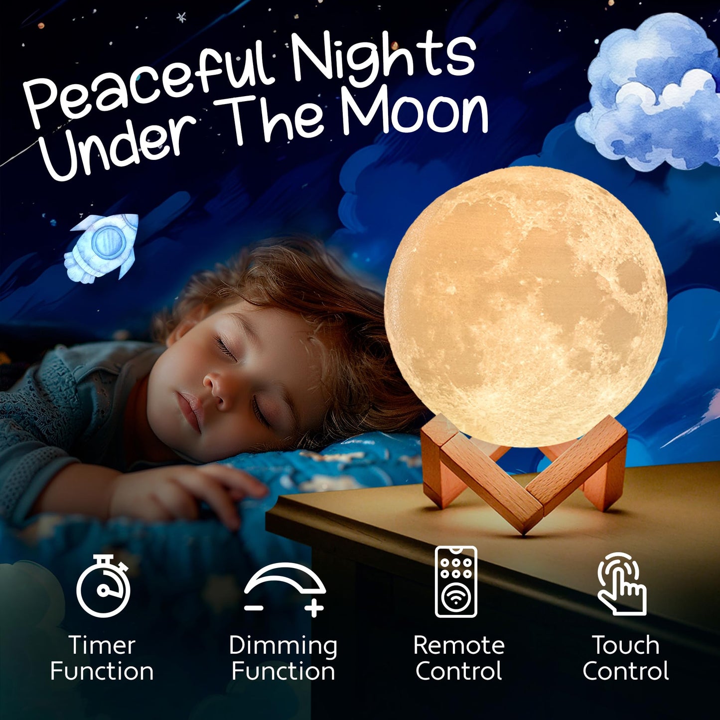 Mind-Glowing Moon Lamp - 3D Moon Night Light for Kids Bedroom - Globe Nightlight with Multi Color LED, Touch/Remote Control - Birthday Gift for Any