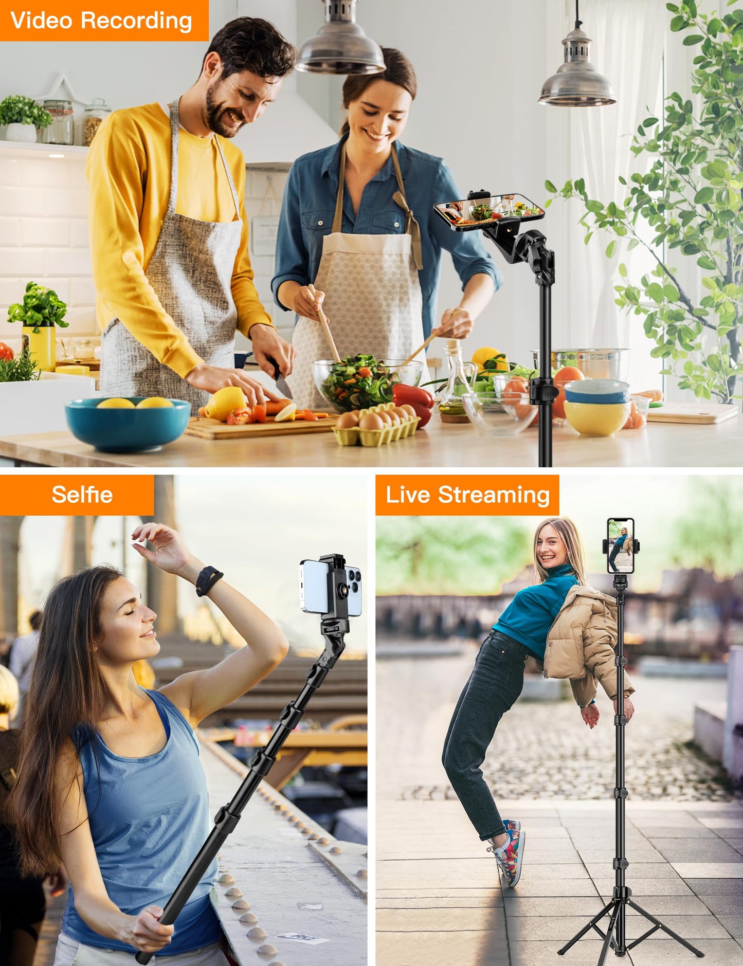 Phone Tripod, 86" Tall Tripod for iPhone with Flexible Gooseneck & Remote, Portable Aluminum Cellphone Stand for Selfies, Video Recording,Travel