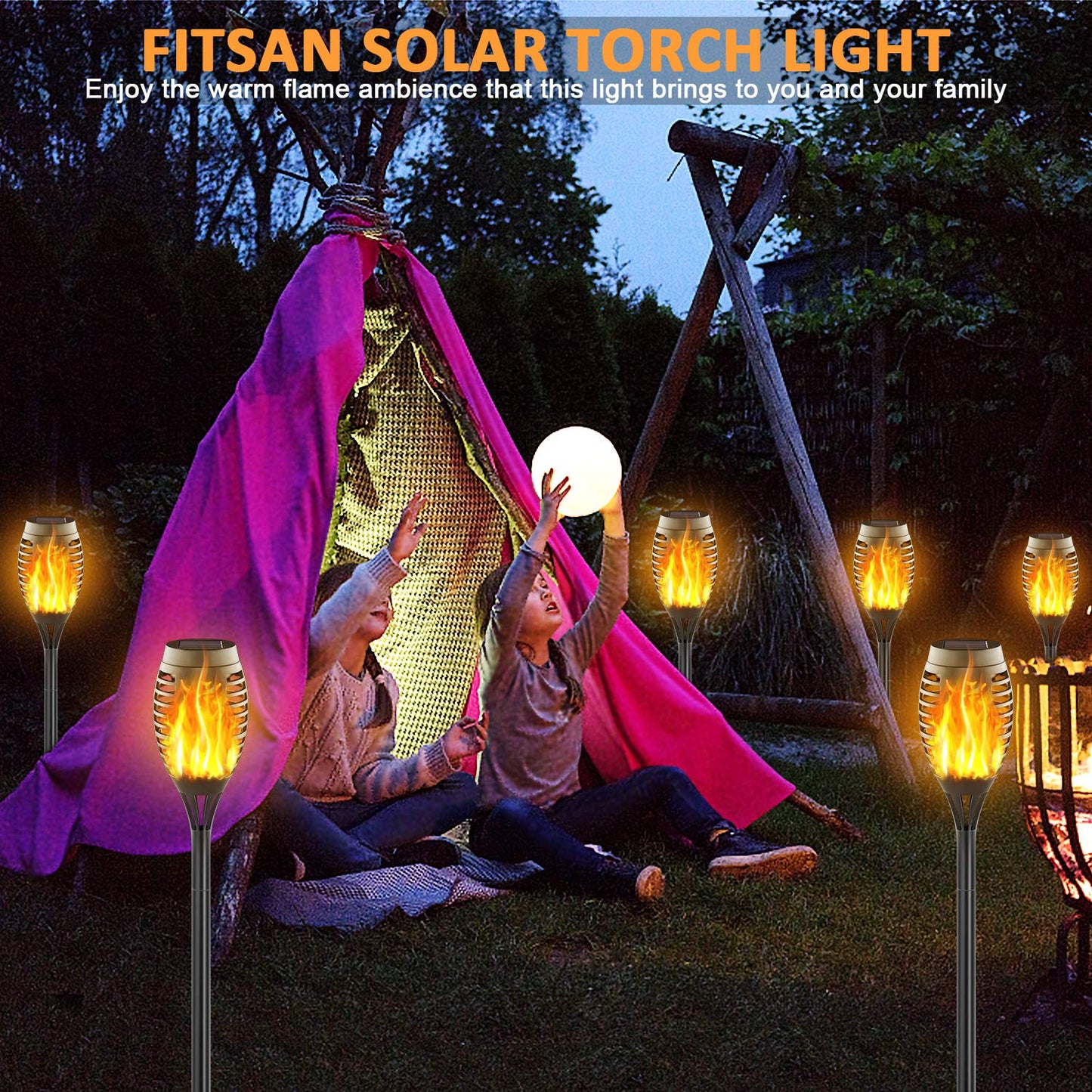 FITSAN 16Pack Mini Solar Torch Lights, 12 LED Solar Lights Outdoor Torches Flickering Flames, Waterproof Landscape Decoration Lighting for Garden
