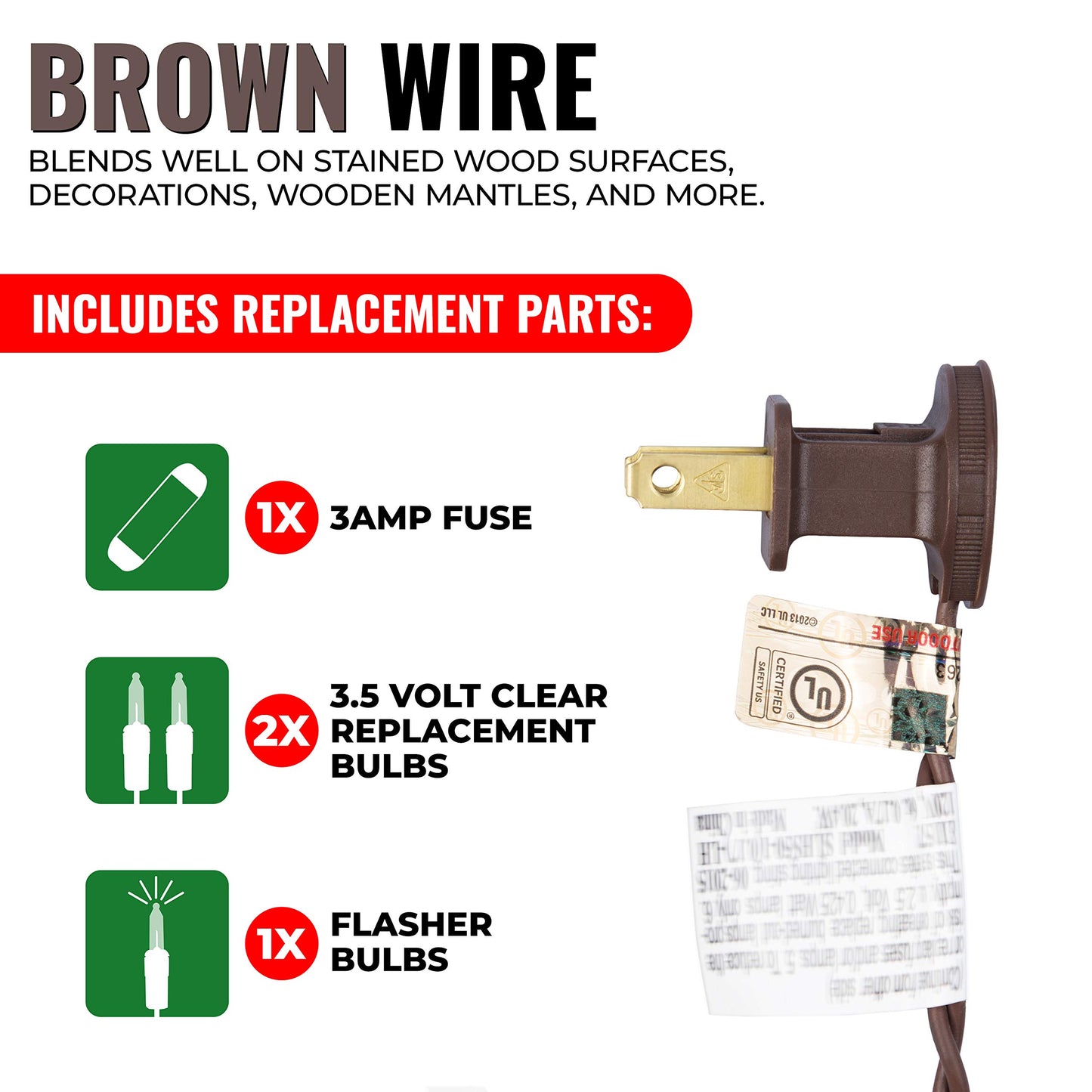 612 Vermont 35 Clear Mini Christmas String Lights on Brown Wire Cord, UL Approved for Indoor Use Only, 9 Foot of Lighted Length, 10 Foot of Total