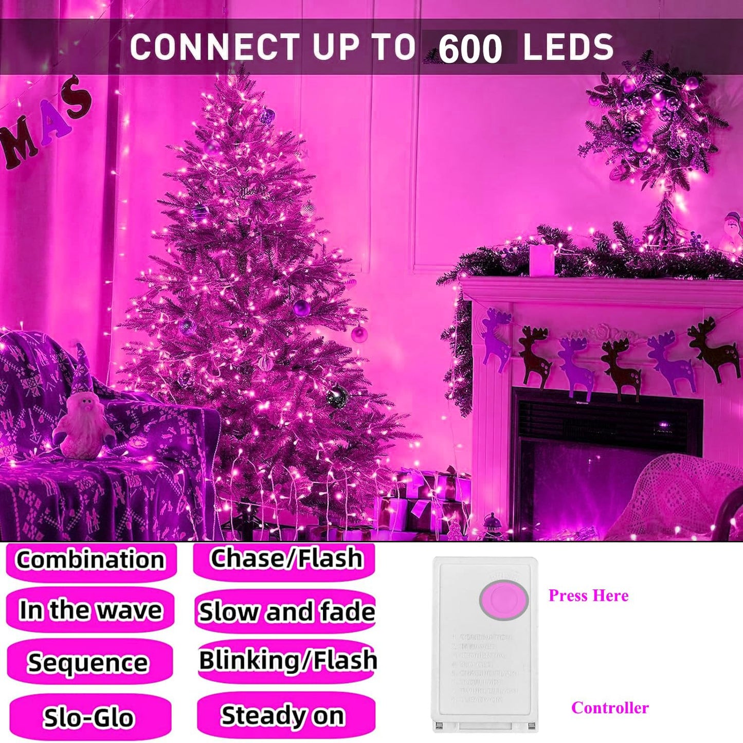FULLBELL Room Decorations Easter Lights 33 Ft 100 LED Memorable Pink LED String Lights Tree Indoor Outdoor