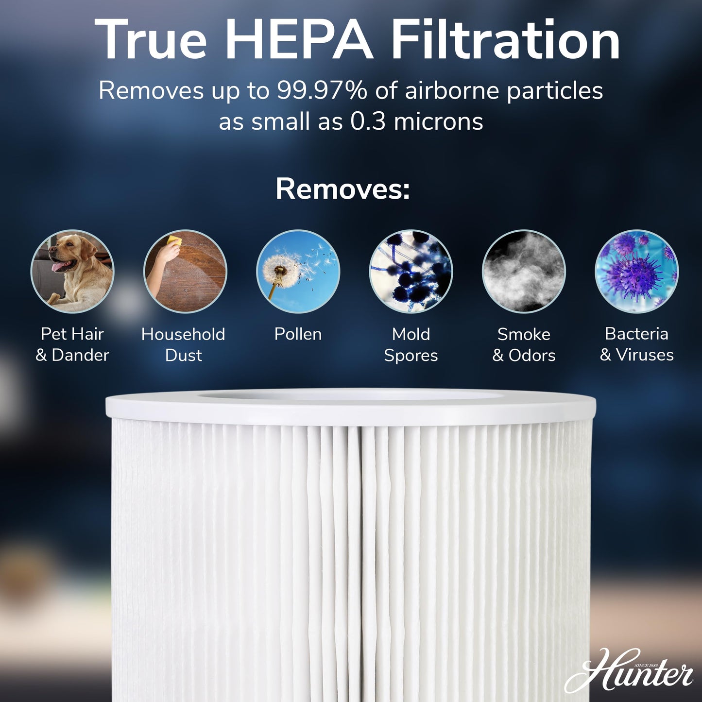 Hunter HP670 Digital Tall Tower Air Purifier for Home and Bedroom, Graphite
