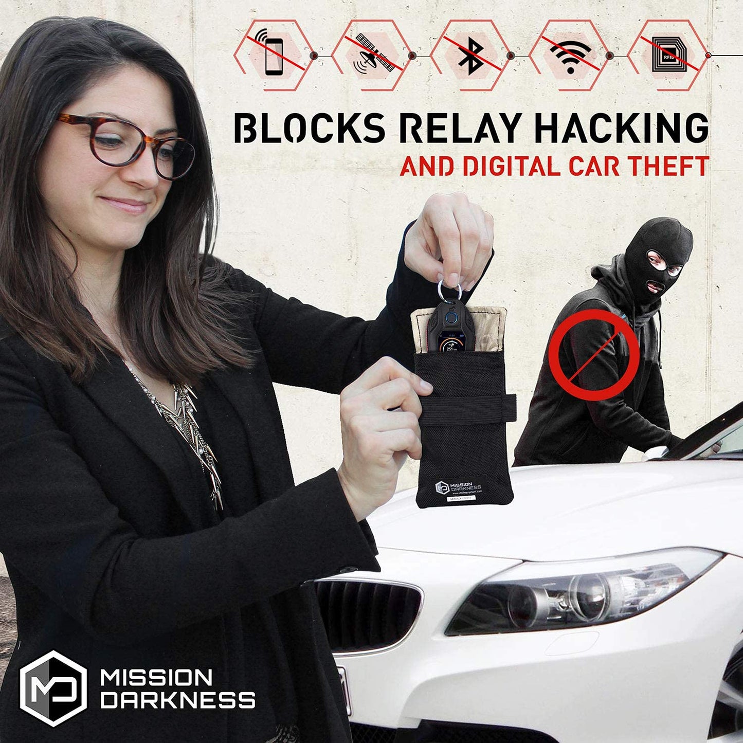 Mission Darkness Faraday Bag for Keyfobs (2-Pack) // RF Shielding Protective Case for Smart Always On Keys Fobs Transmitters Small Electronics Vehicle