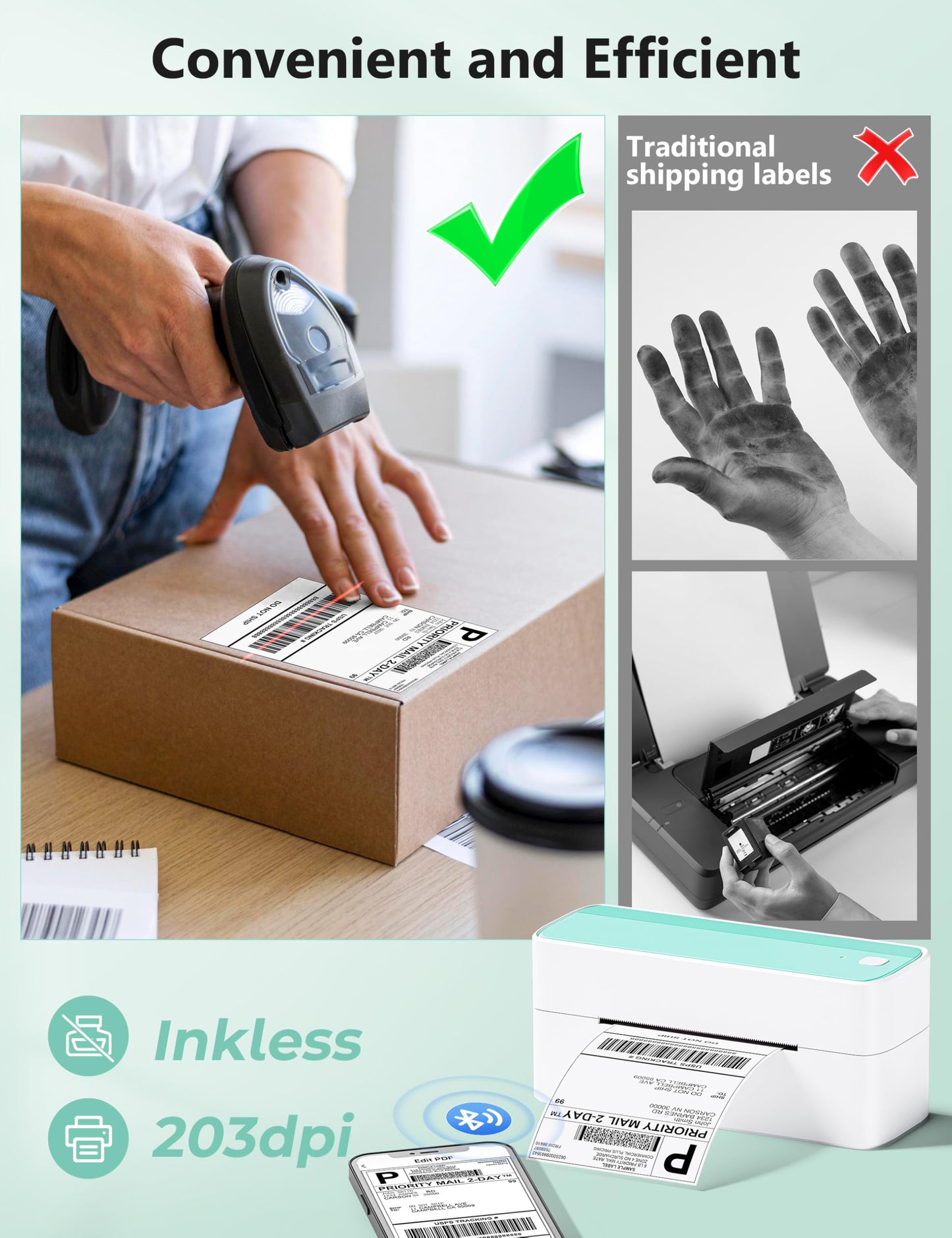 Phomemo Bluetooth Thermal Shipping Label Printer, 241BT Wireless Thermal Label Printer for Shipping Packages, Inkless Thermal Shipping Label Printer