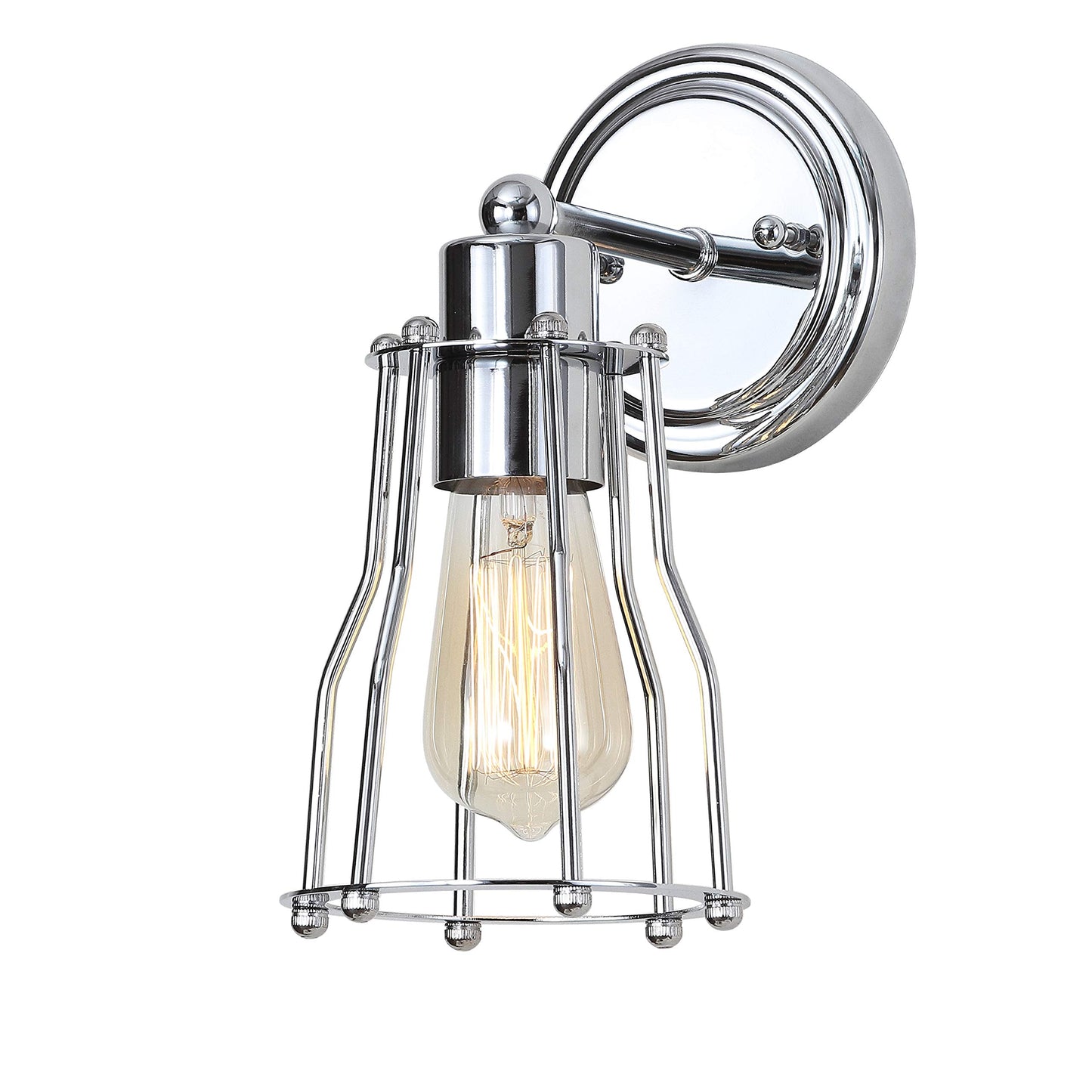 JONATHAN Y 5.13" Chrome Modern Industrial Metal Vanity Light, Bathroom Sconce for Mirror, Reversible 1-Light Wall Lamp with Metal Cage Shade