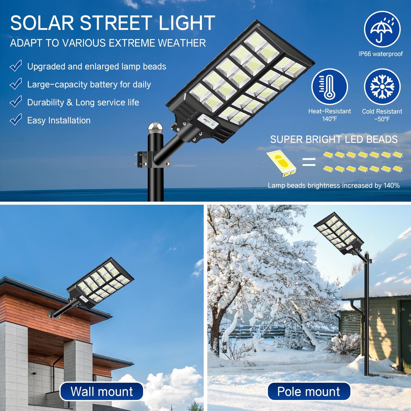 JOYEYE Solar Street Light 8000W, Solar Street Light Outdoor High Lumens, Solar Parking Lot Lights 6500K, Solar Lights Outdoor Motion Sensor Dusk
