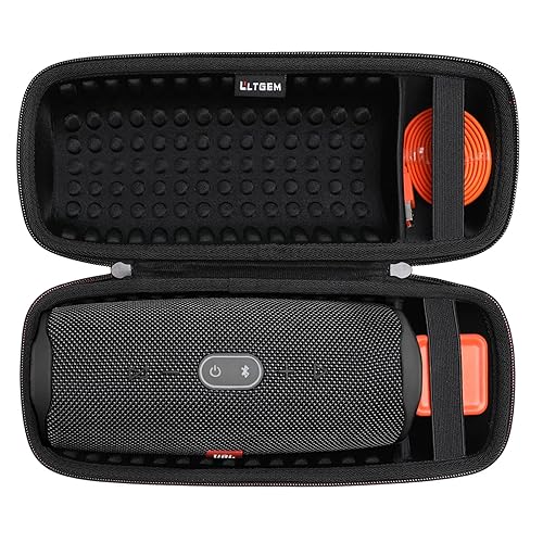 LTGEM Case for JBL Charge 4/JBL Charge 5 Speaker Carrying Case Hard Storage Travel Protective Bag Fits Charger and USB Cable (Lycra Black)