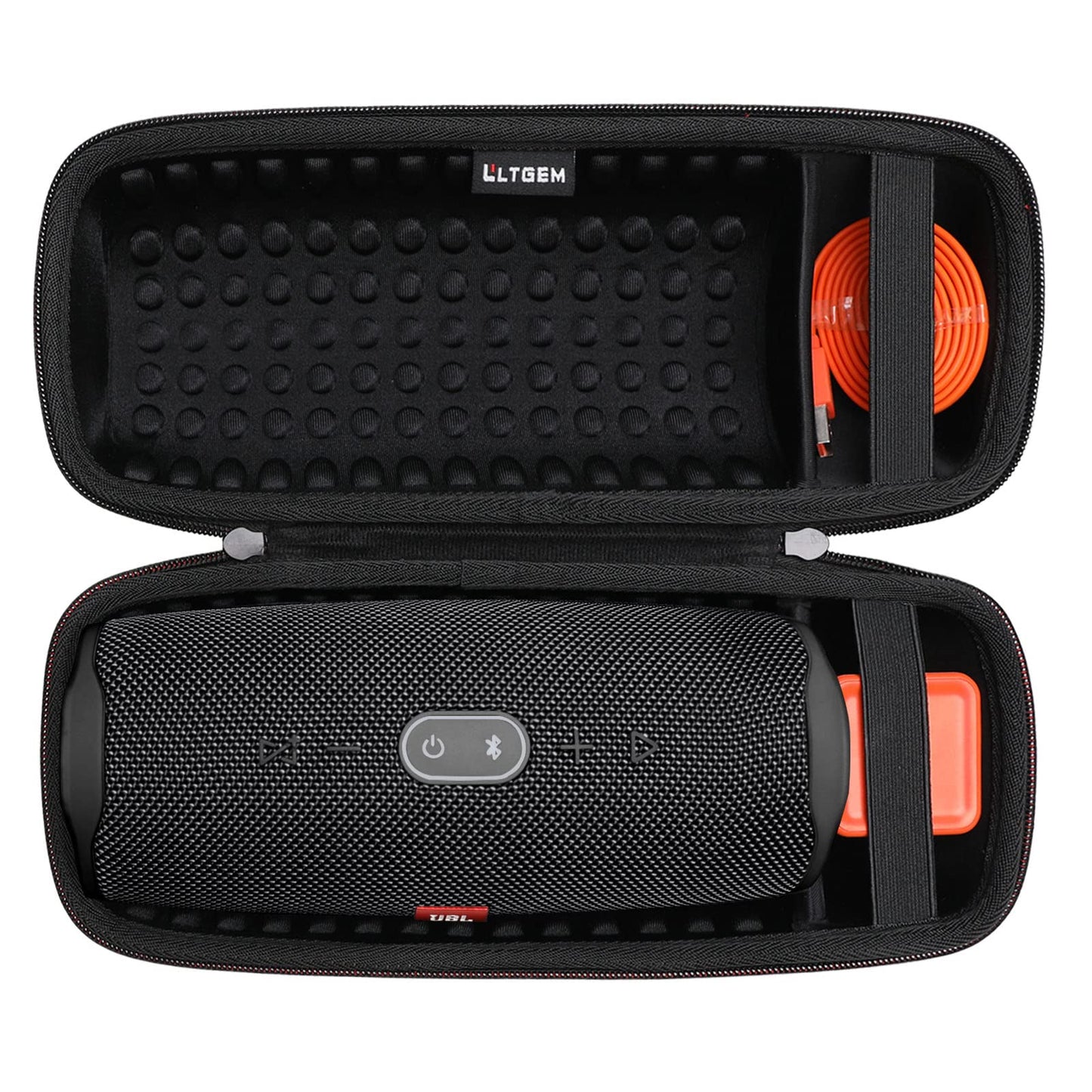 LTGEM Case for JBL Charge 4/JBL Charge 5 Speaker Carrying Case Hard Storage Travel Protective Bag Fits Charger and USB Cable (Lycra Black)