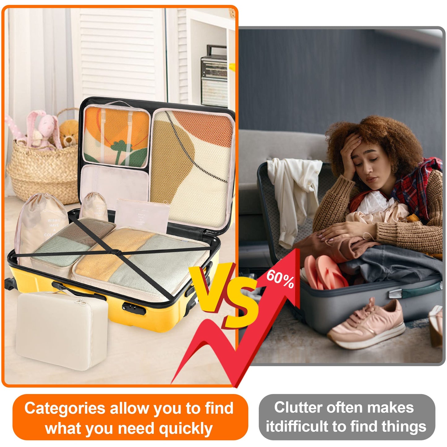 8 Set Packing Cubes for Suitcases – Kingdalux Travel Luggage Organizers with Laundry, Shoe & Clothing Bags for Men & Women