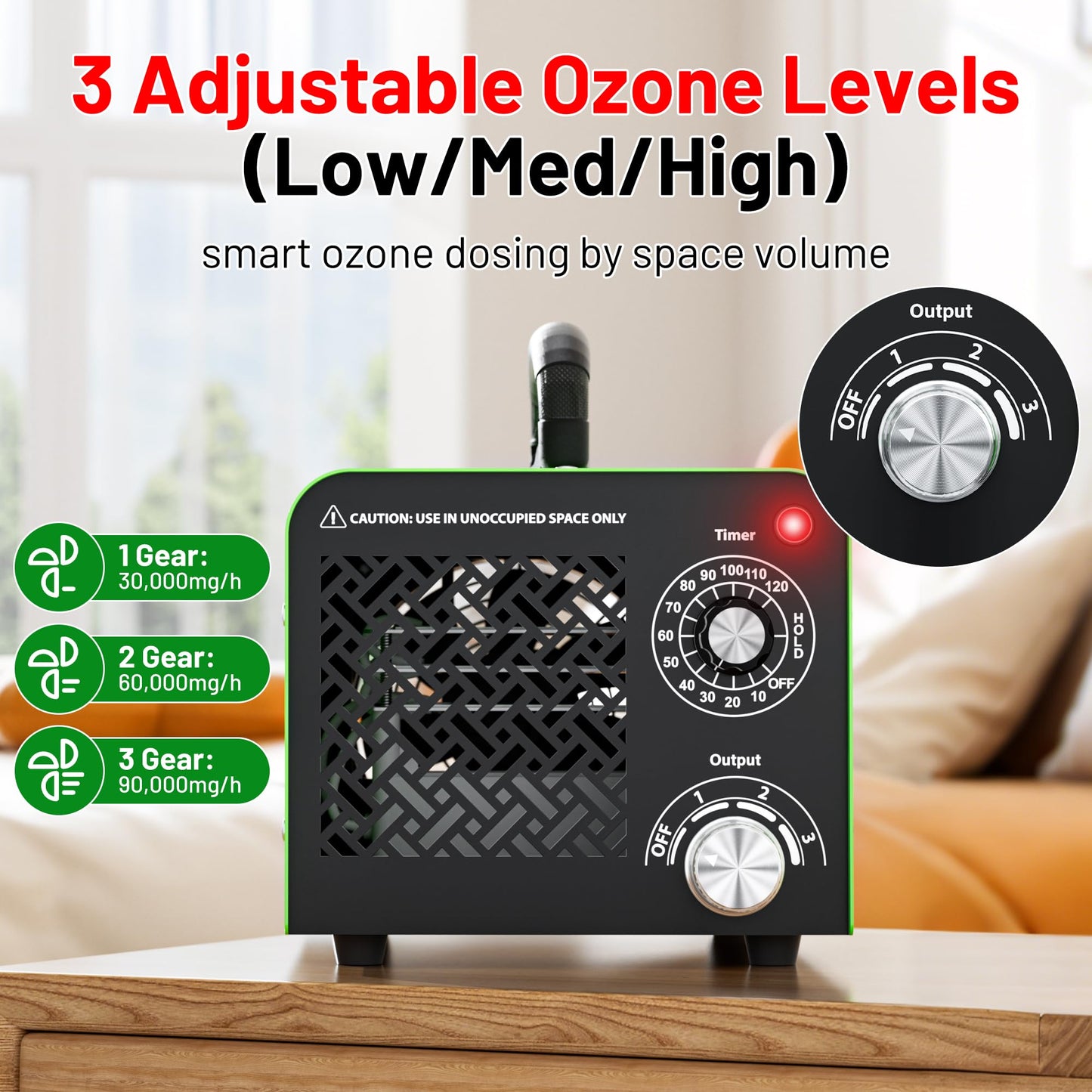 Ozone Generator 90,000mg, 3-Level Ozone Adjustment and Triple-Layer Ozone Output Board-Ozone Machine for Areas Up to 5,500 sq. ft,Ozone Odor