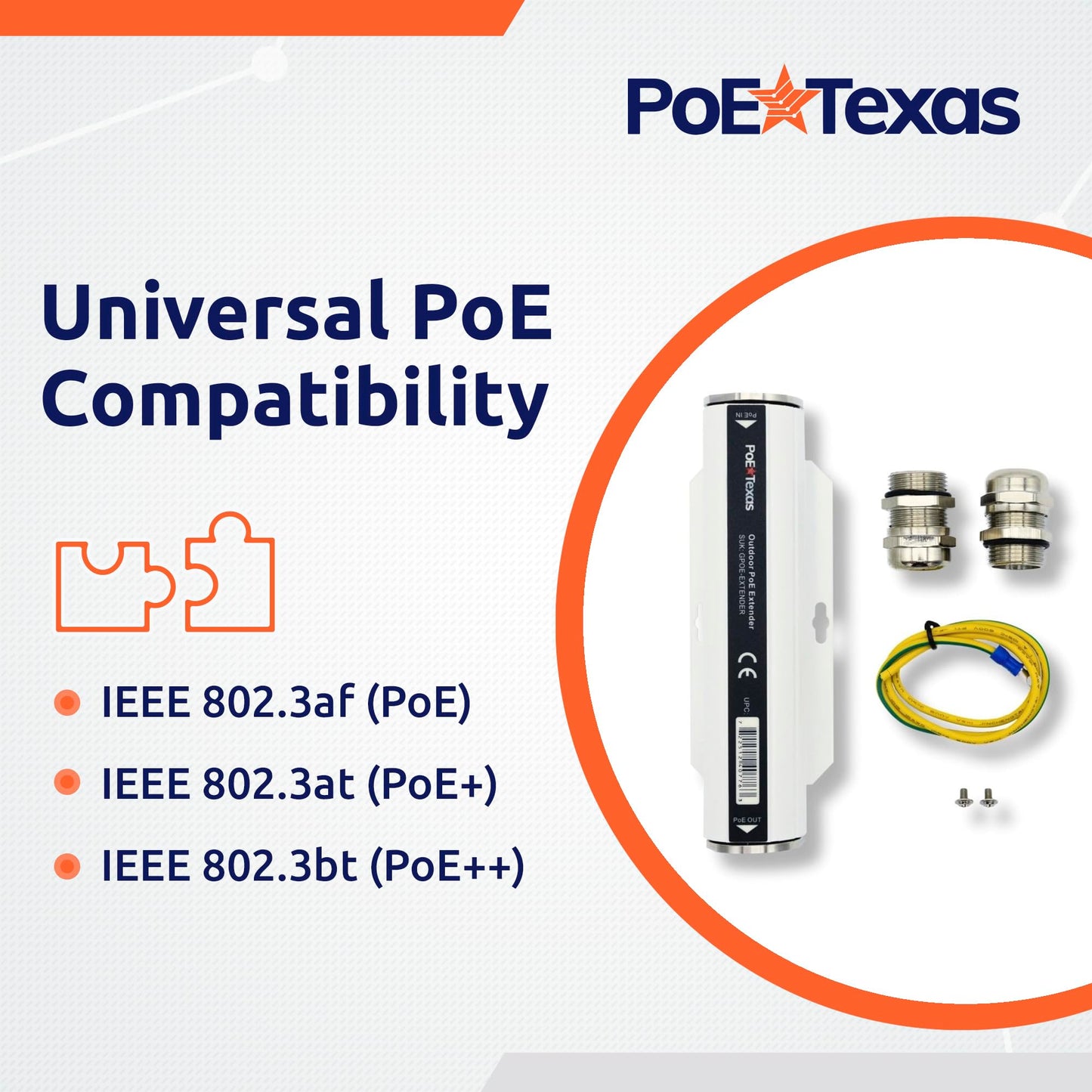 PoE Texas Outdoor PoE Extender - IP67 Waterproof Direct Burial Repeater - High-Speed Ethernet Booster Extends Power Gigabit Data Range up to 660'