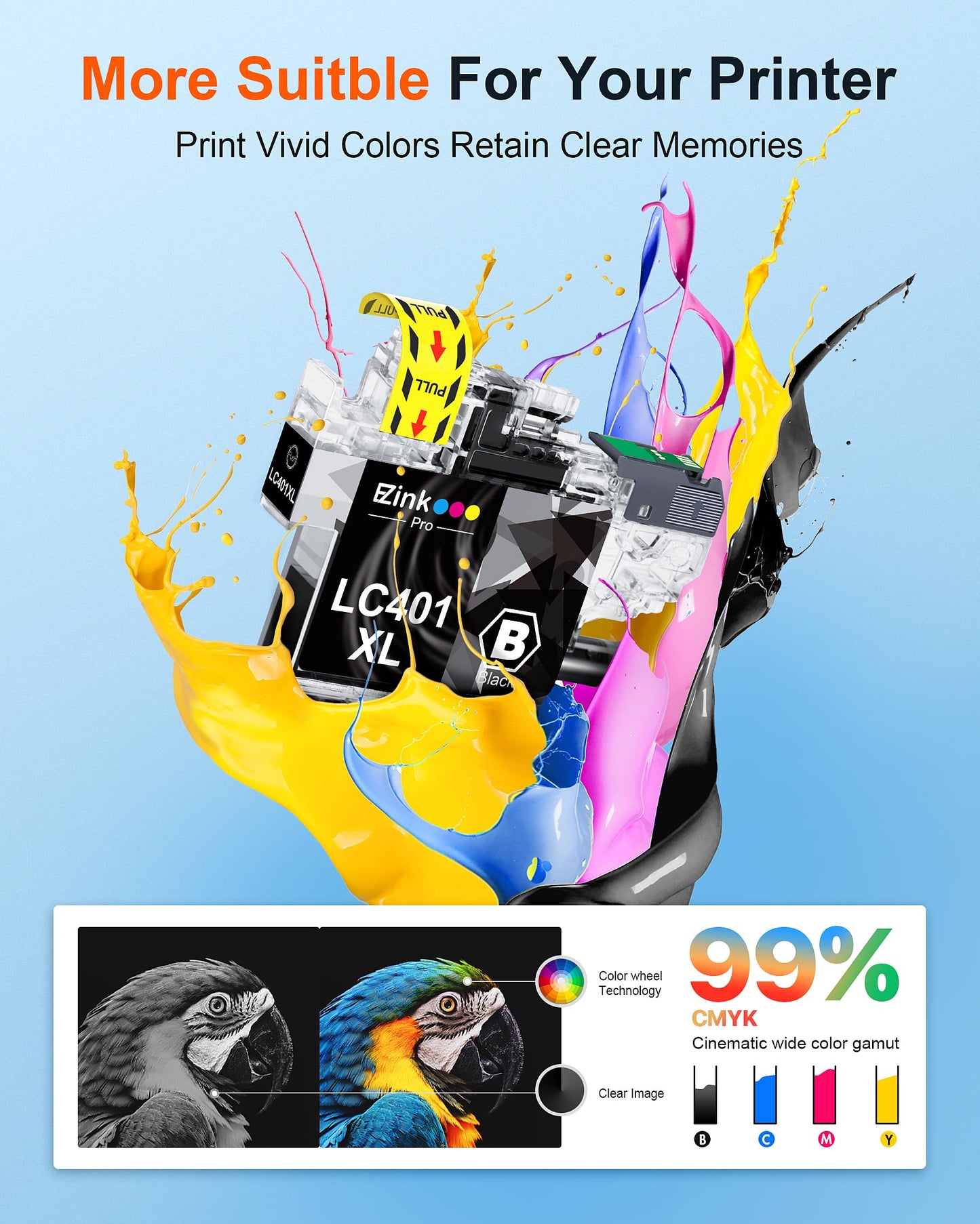 E-Z Ink Pro LC401XL LC401 Black Ink Cartridges Compatible Replacement for Brother LC401XL LC 401 XL to use with MFC-J1010DW MFC-J1012DW MFC-J1170DW