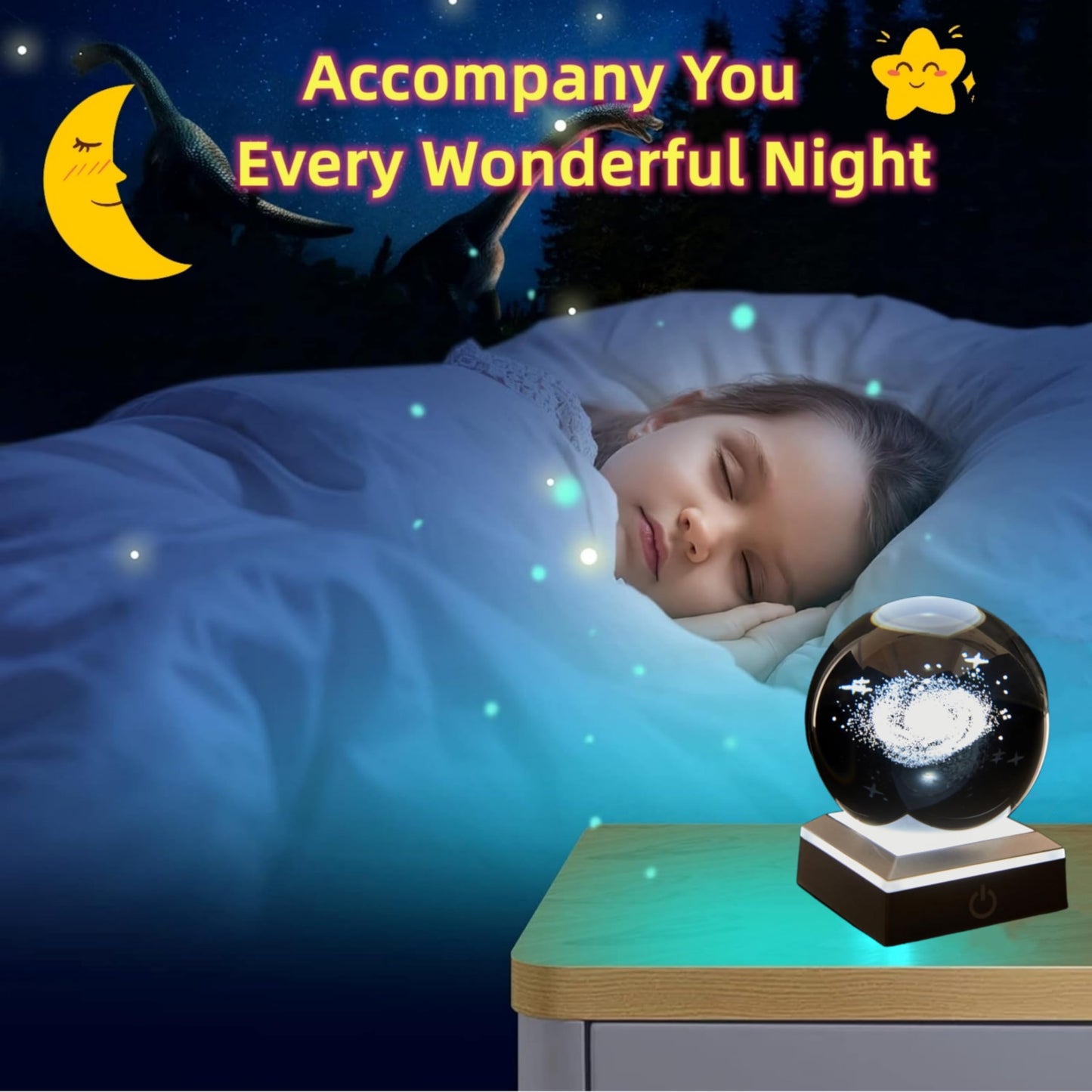 DIGFPWT Galaxy Crystal Ball Lamp, 3.15 inch 3D Crystal Ball Night Light with LED Colorful Lighting Touch Base, Galaxy Gift for Friends