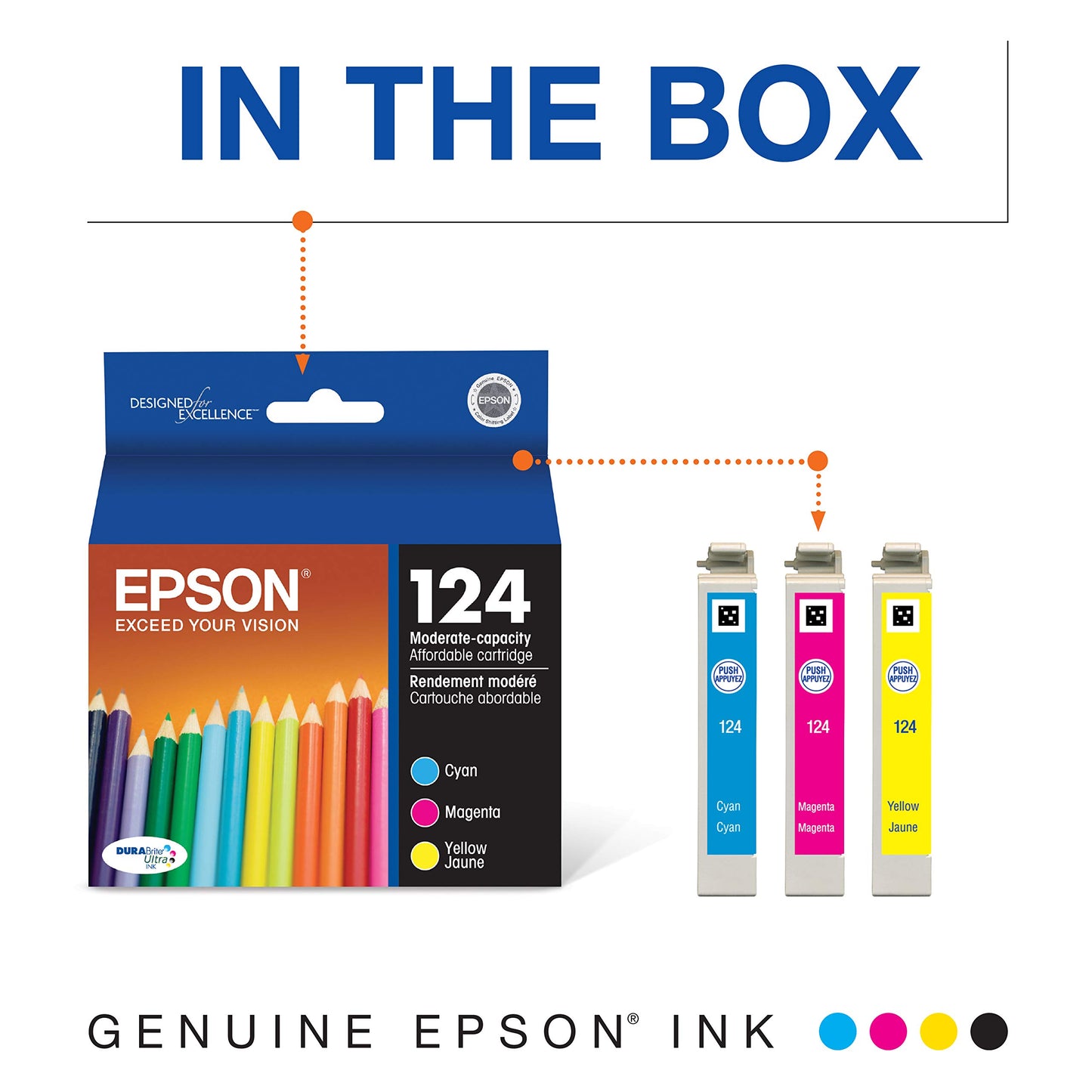 Epson 124 DURABrite Ultra Ink Standard Capacity Color Combo Pack (T124520-S) Works with Stylus NX-125, 127, 130, 230, 330, 420, 430, Workforce WF-320