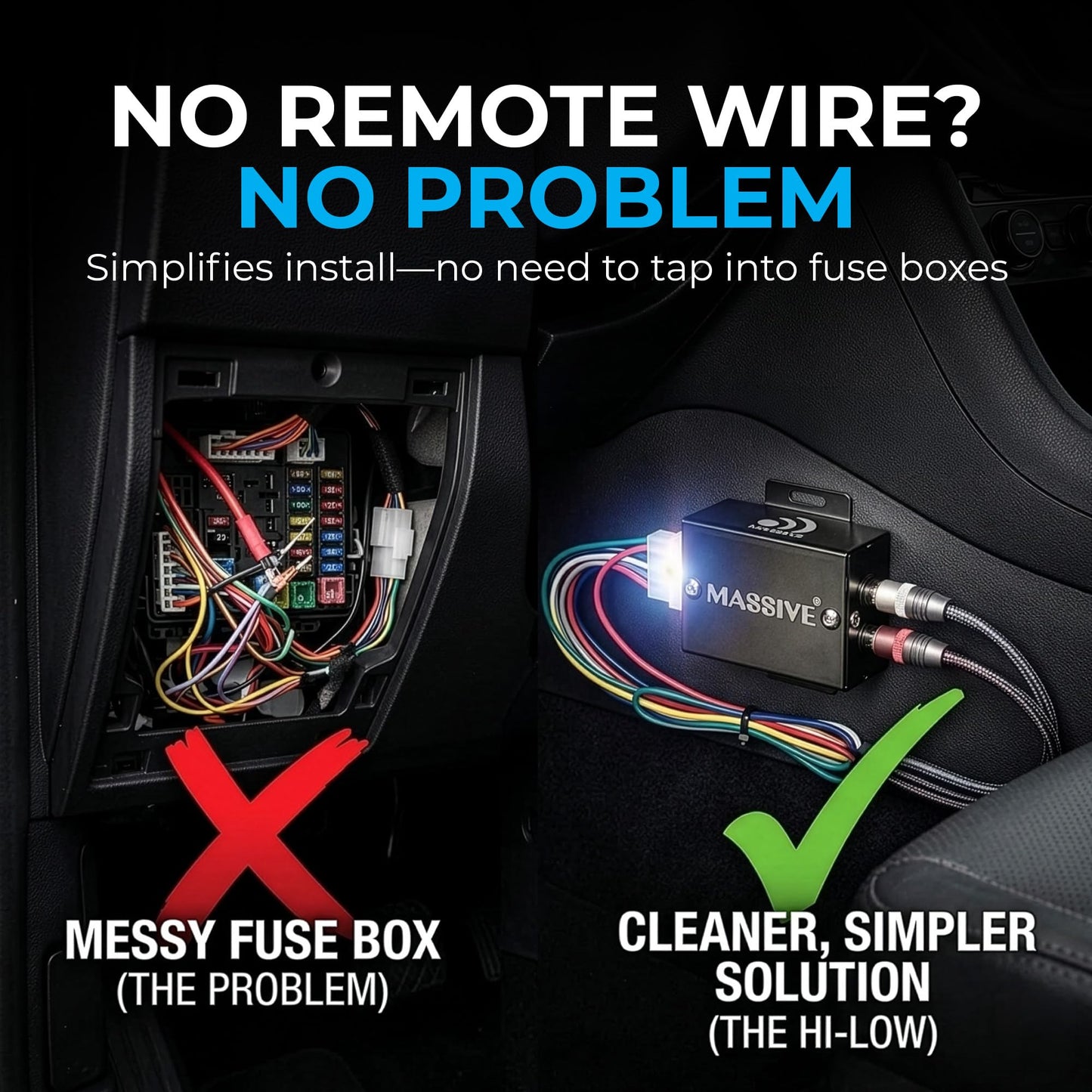 Massive Audio Hi-Low | Car Audio High Level Speaker Signal to Low Level RCA Converter, High to Low Level Signal