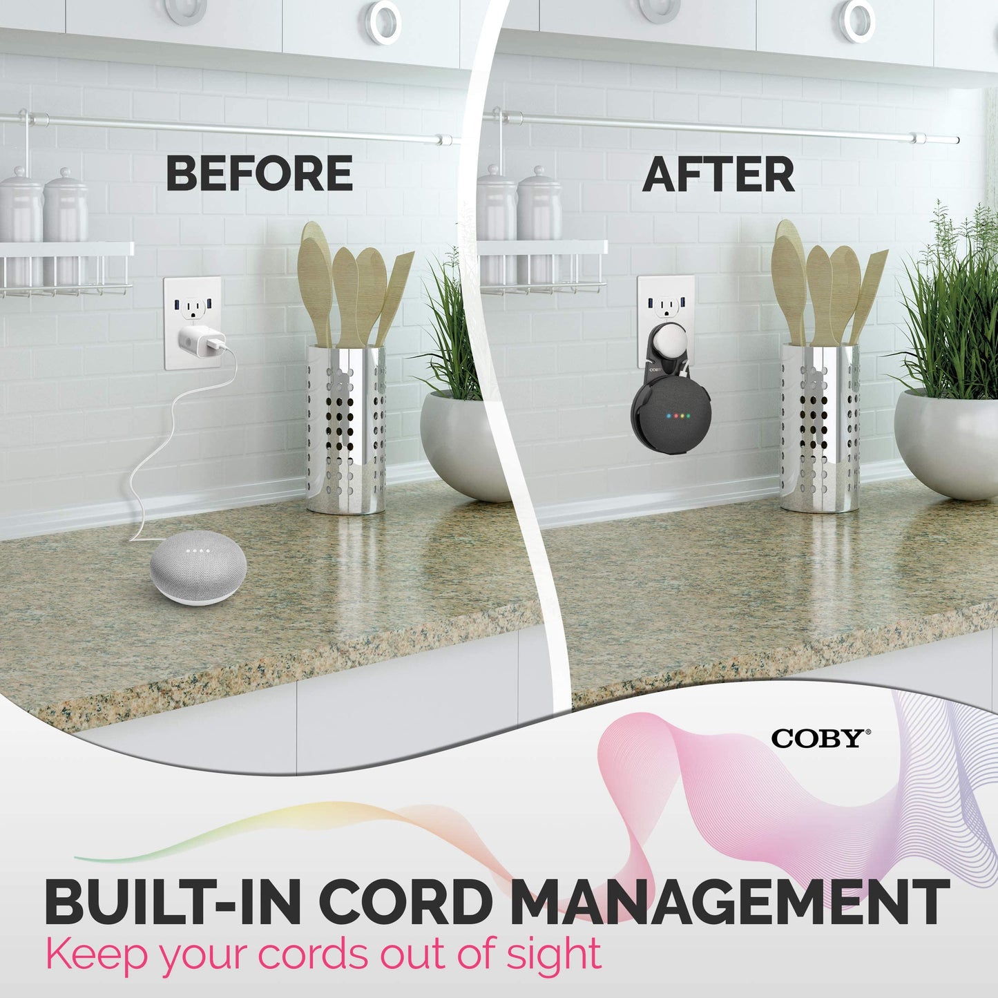 Coby Wall-Outlet Mount Smart Speaker Holder with Cord Holder & Cable Management, Wall Shelf for Google Nest Mini 2nd Gen & Google Home Mini 1st Gen