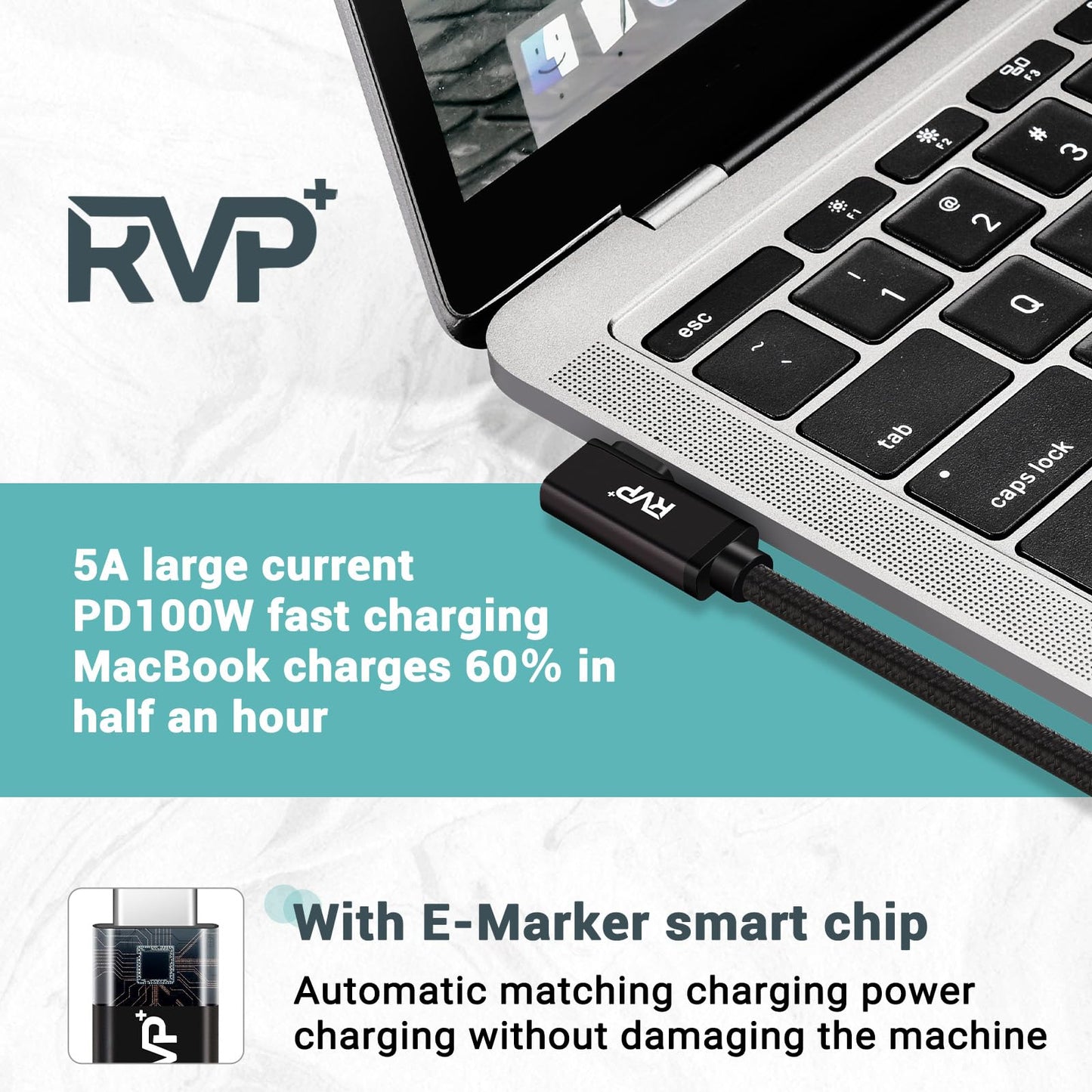 RVP+ 90 Degree USB C to USB C Cable (20Gbps, 2Pack, 9FT), 100W Right Angle USB C Charger, 4K Video Output with E-Marker for Thunderbolt 4/3 - Black