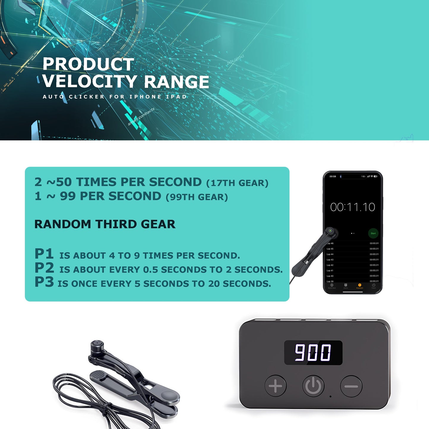 BlissKiss Auto Clicker, Adjustable Click Speed, Max 50 Clicks Per Second, Connect Up to 5 Click Heads | Ideal for Gaming, Live Broadcasts Likes