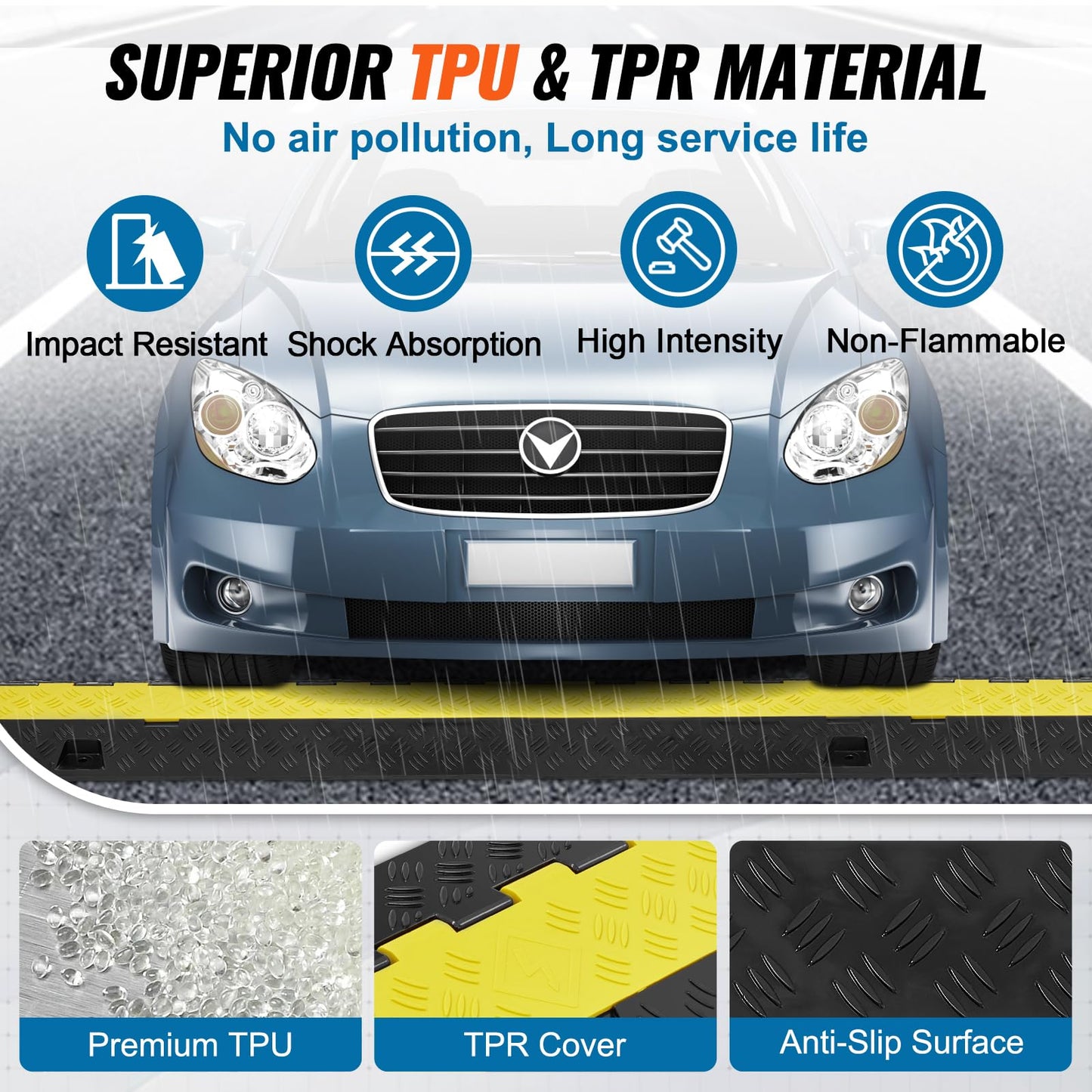 VEVOR Cable Protector Ramp, 2 Channel, 22000 lbs/axle Capacity Heavy Duty TPU Wire Cord Cover Ramp Hose Protector Driveway, Traffic Speed Bump w/TPR