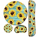 Sunflower Mouse Pad and Keyboard Wrist Rest Ergonomic Wrist pad for Keyboard and Mouse Mat Set 4 in 1 Mousepad with Wrist Support Memory Foam Computer