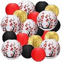 Mudder 20 Pieces Chinese Japanese Paper Lanterns, Cherry Flowers Paper Lanterns for Hibachi Birthday Party Asia Home Restaurant Wedding Home Decor(Red