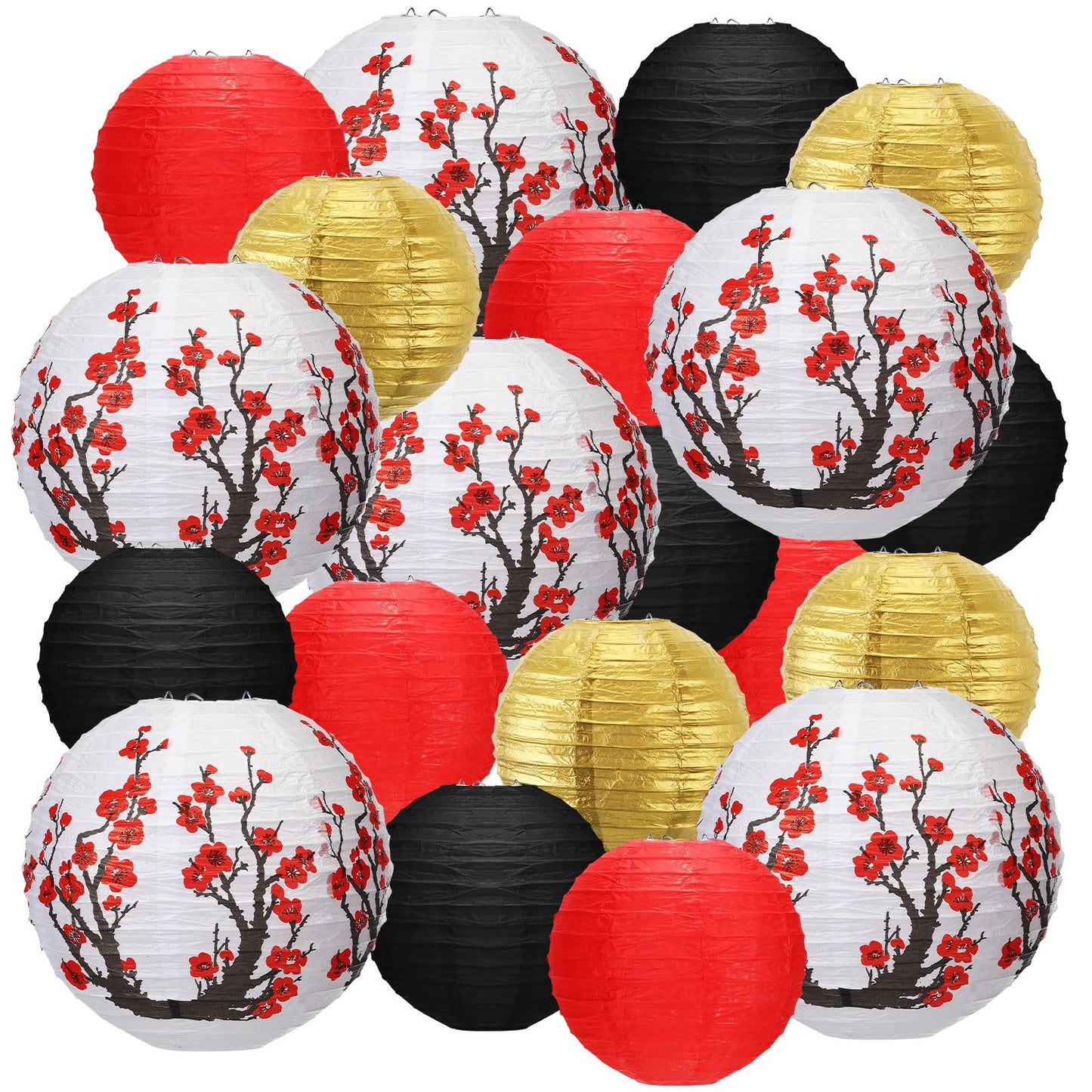 Mudder 20 Pieces Chinese Japanese Paper Lanterns, Cherry Flowers Paper Lanterns for Hibachi Birthday Party Asia Home Restaurant Wedding Home Decor(Red