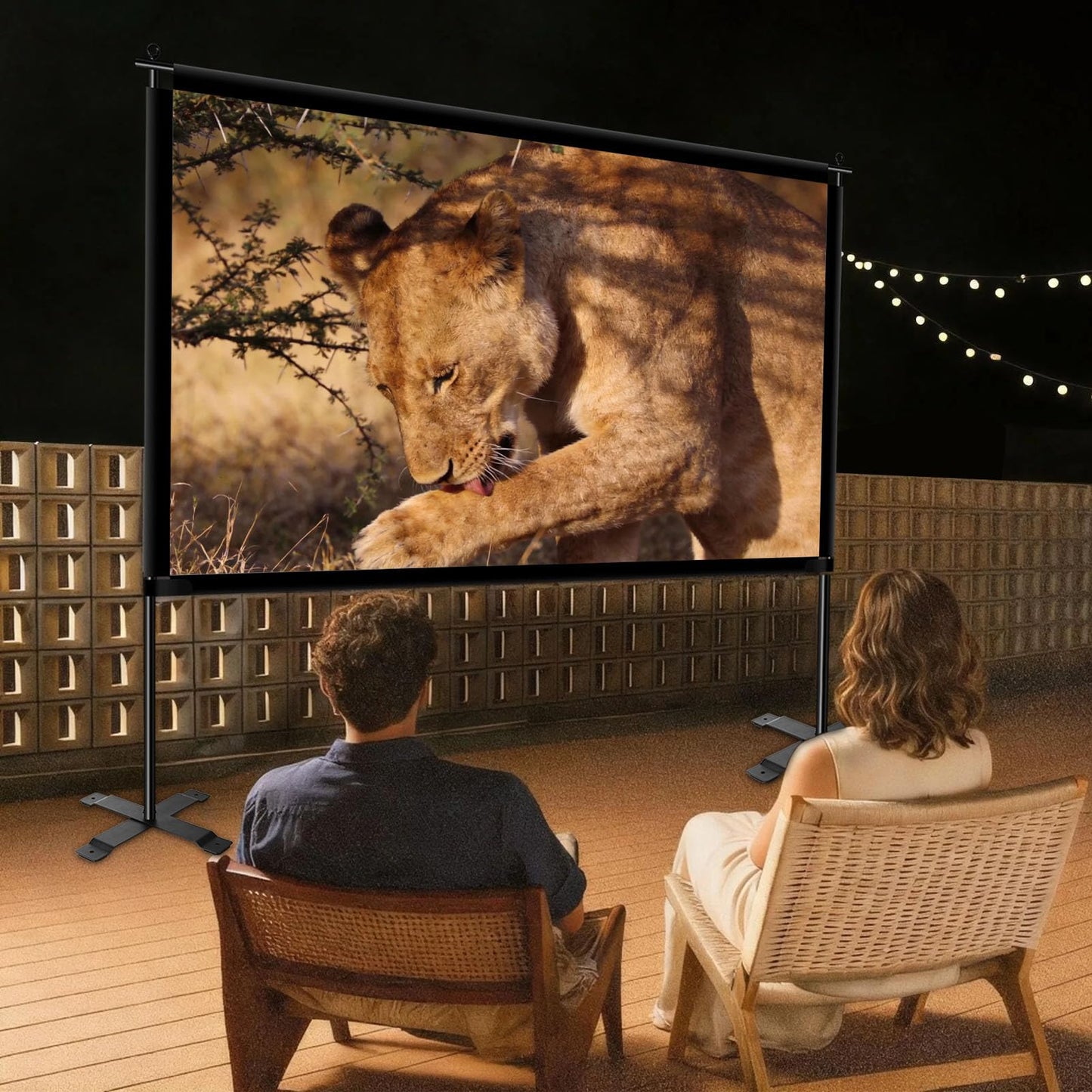 XIAOHUI 120 inch Outdoor Projector Screen with Stand, Portable Projector Screen with Carry Bag Windproof Fixing Rope Set, 4K Anti Light Glare Movie