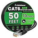 Cat 6 Ethernet Cable 50 ft, Indoor&Outdoor, High Speed 10Gbps Flat Internet Network Cable, Pure Copper Ethernet Patch Cable Long, Computer LAN Cable