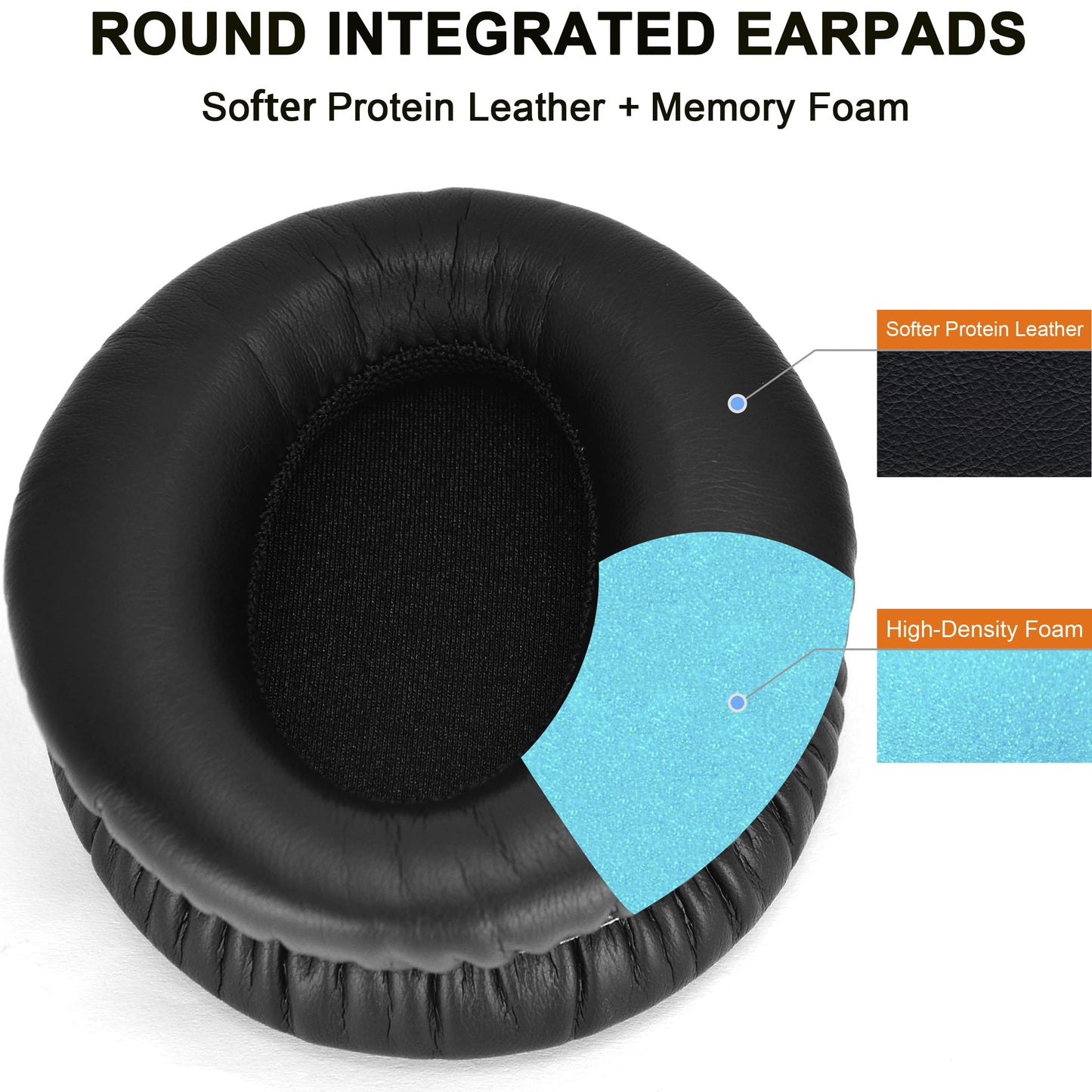 E7 Round Ear Pads - Replacement Ear Cushion Foam Compatible with COWIN E7 / E7 Pro Active Noise Cancelling Headphone, Softer Leather,High-Density
