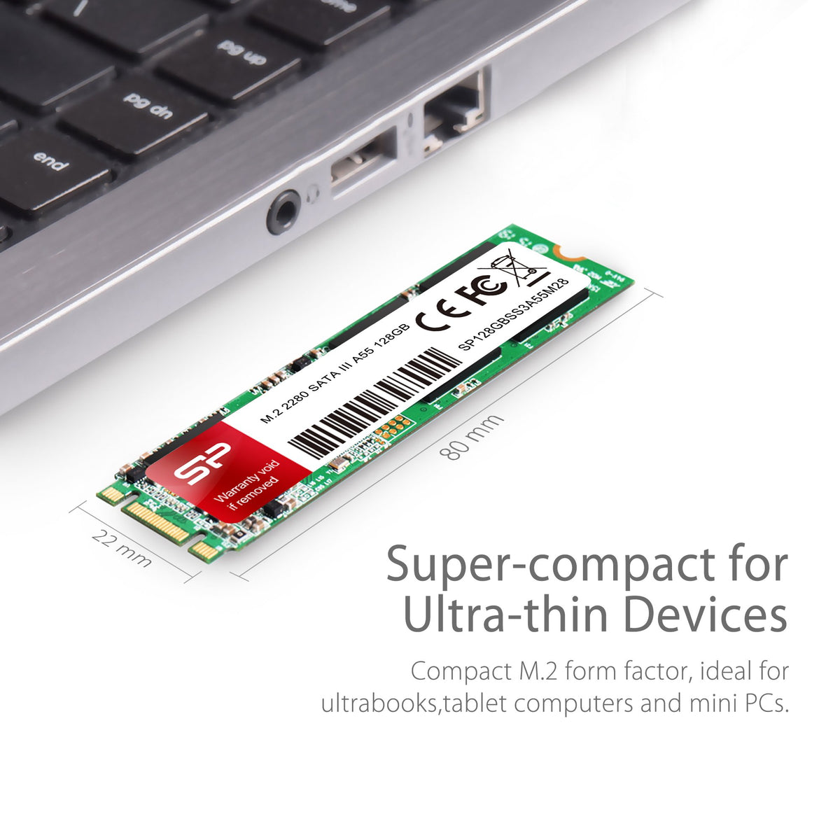 Silicon Power 128GB A55 M.2 SSD (SLC Cache For Speed Boost) SATA III Internal Solid State Drive 2280 (SU128GBSS3A55M28AB)