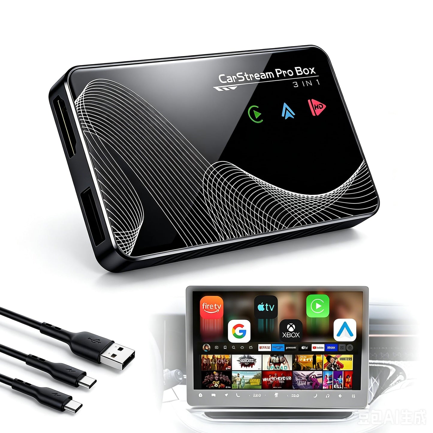 Joywind 2026 Upgraded ? 3-in-1 ? HDMI Input Car TV & Wireless CarPlay Adapter & Android Auto, i-Phone/Android Phone to Your Vehicle, Plug & Play
