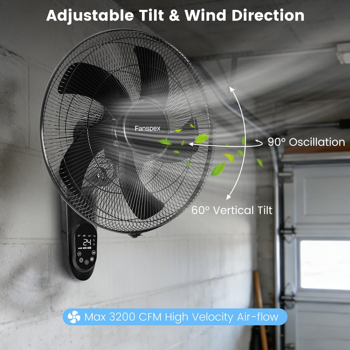 Fanspex 18" Wall Mounted Fan for Home Garage Workshop Greenhouse
